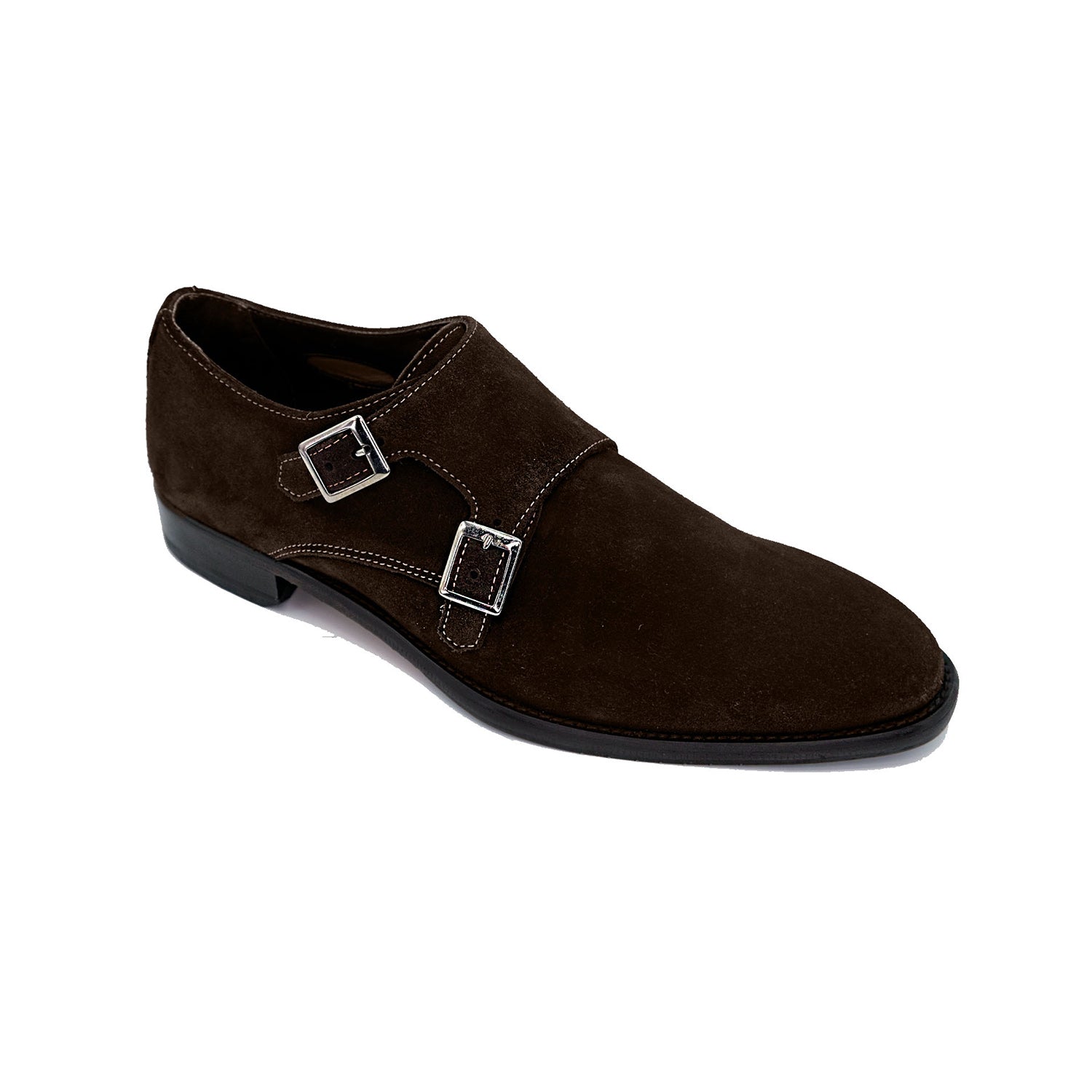 Giovacchini Francesco Men's Shoes Chocolate Suede Leather Double Monk-Straps Loafers (GVCN1009)