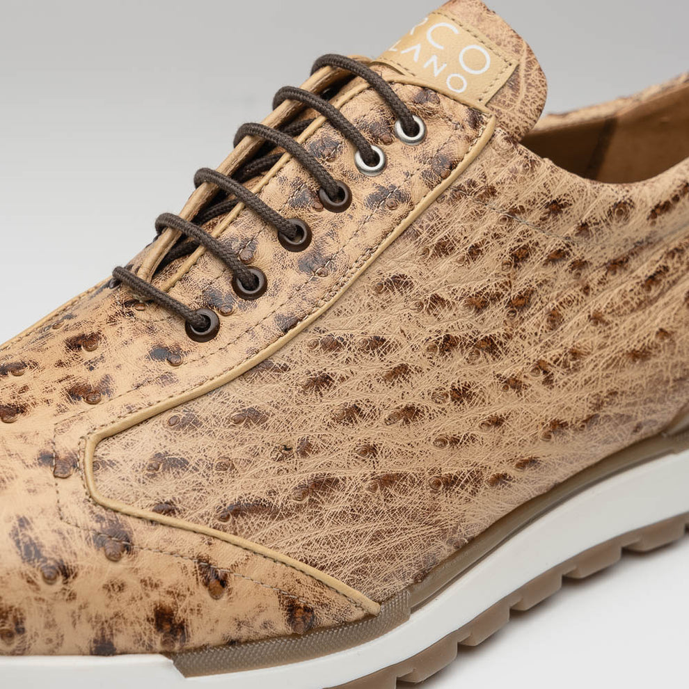 Marco Di Milano Scanno Men's Shoes Orix Cream Exotic Ostich Casual Sneakers (MDM1047)