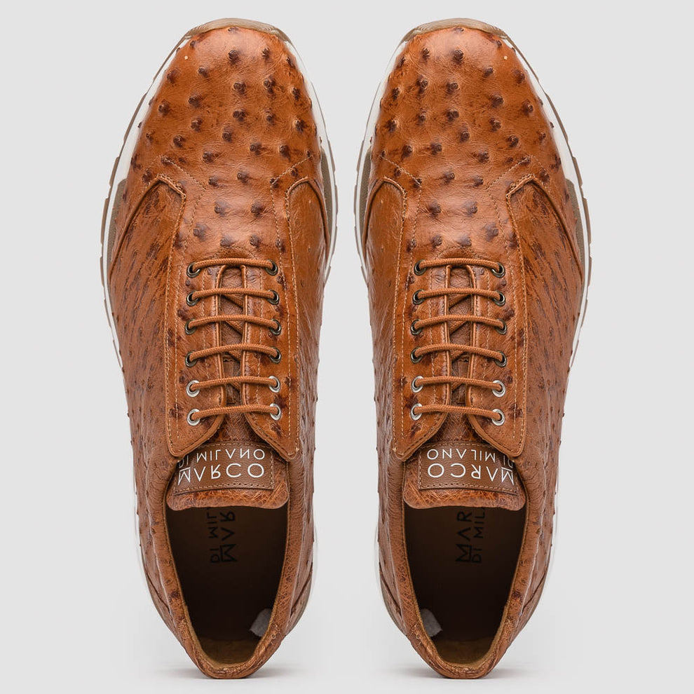 Marco Di Milano Scanno Men's Shoes Antique Cognac Exotic Ostich Casual Sneakers (MDM1049)