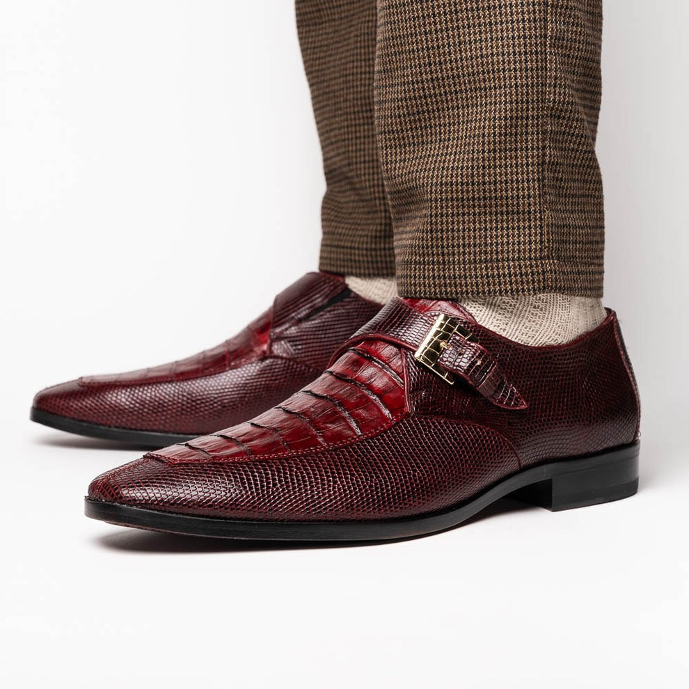Marco Di Milano Toluca Men's Shoes Exotic Lizard / Crocodile Single Monk-Strap Loafers (MDM1126)