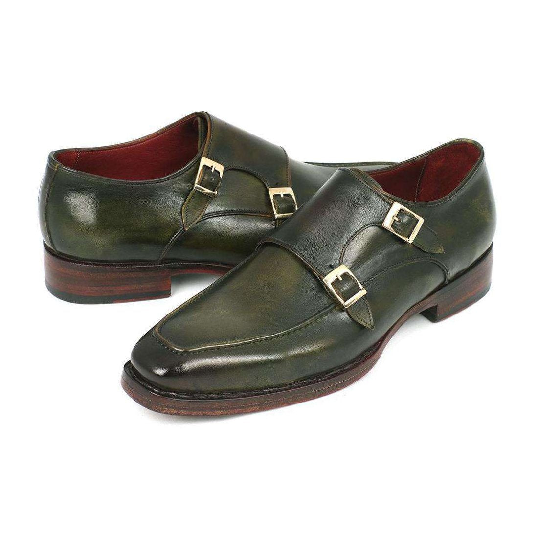 Paul Parkman Handmade Designer Shoes Men's Handmade Designer Shoes Double Monkstrap Goodyear Welted Green Loafers (PM5235)