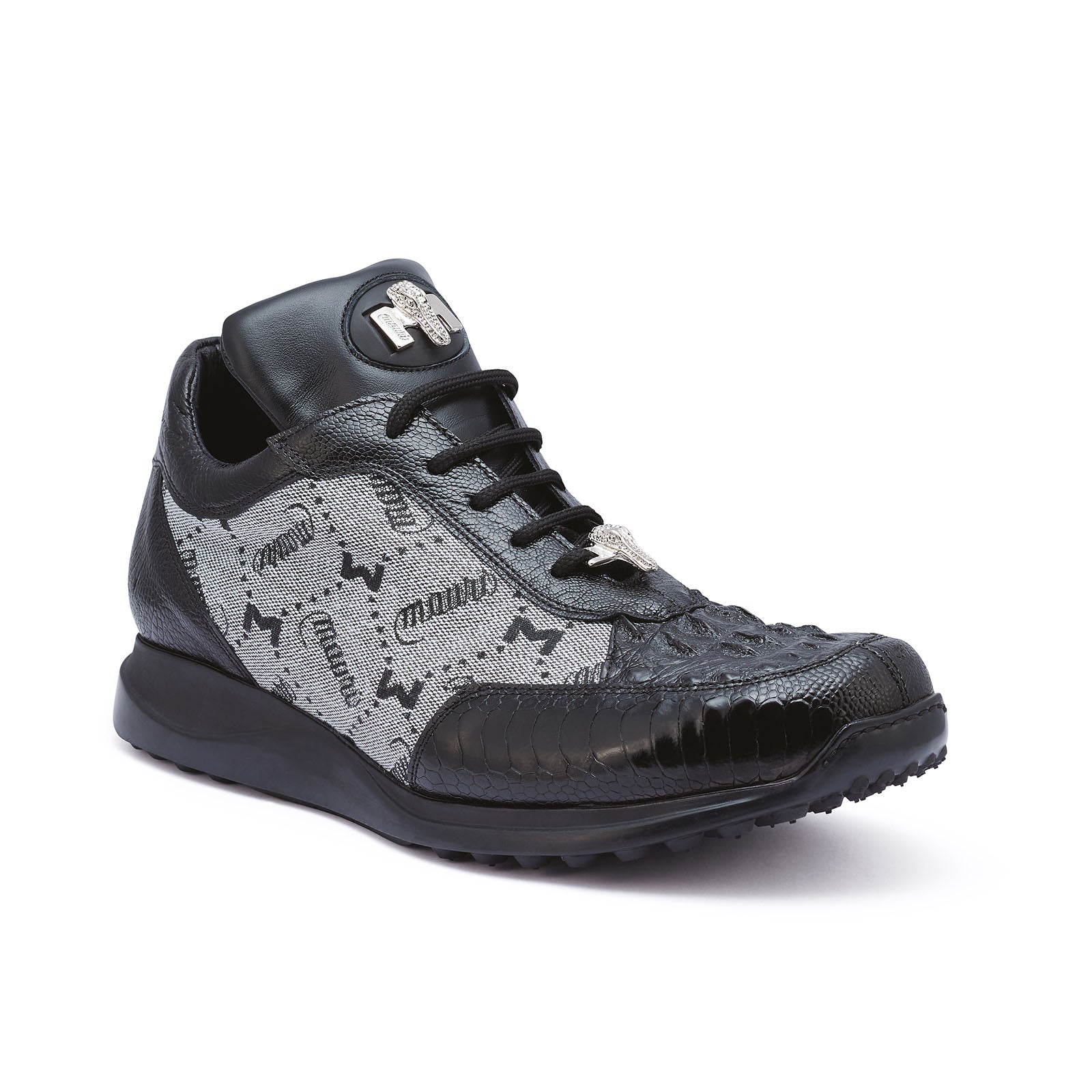 Mauri Carange 8741/2 Men's Shoes Black & Gray Ostrich Leg / Hornback Crown / Fabric Sneakers (MA5268)