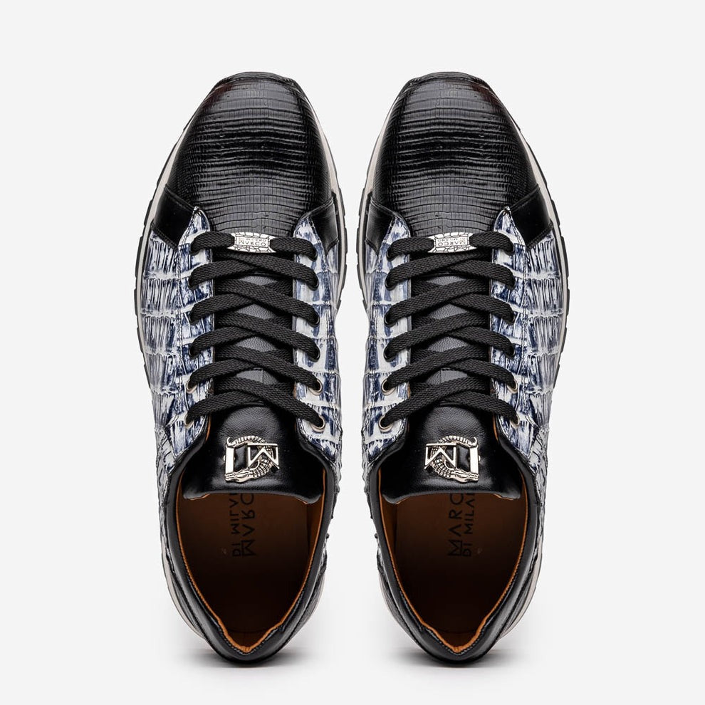 Marco Di Milano Portici Men's Shoes Wine & Black Exotic Lizard / Crocodile Casual Sneakers (MDM1016)
