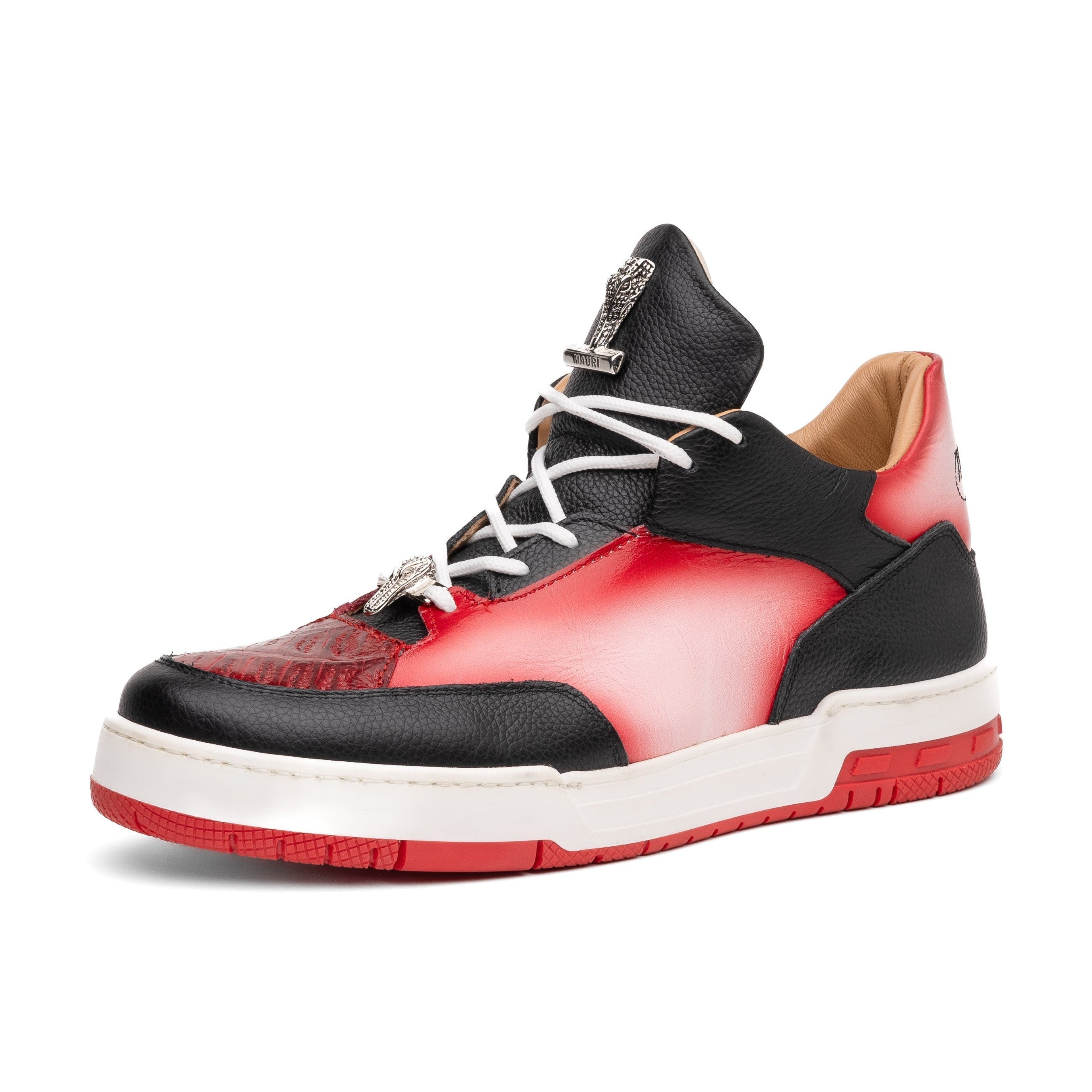 Mauri Ghost 8423 Men's Shoes Black, Red, and White Exotic Crocodile / Time / Nappa Leather Casual Slip-On Sneakers (MA5623)