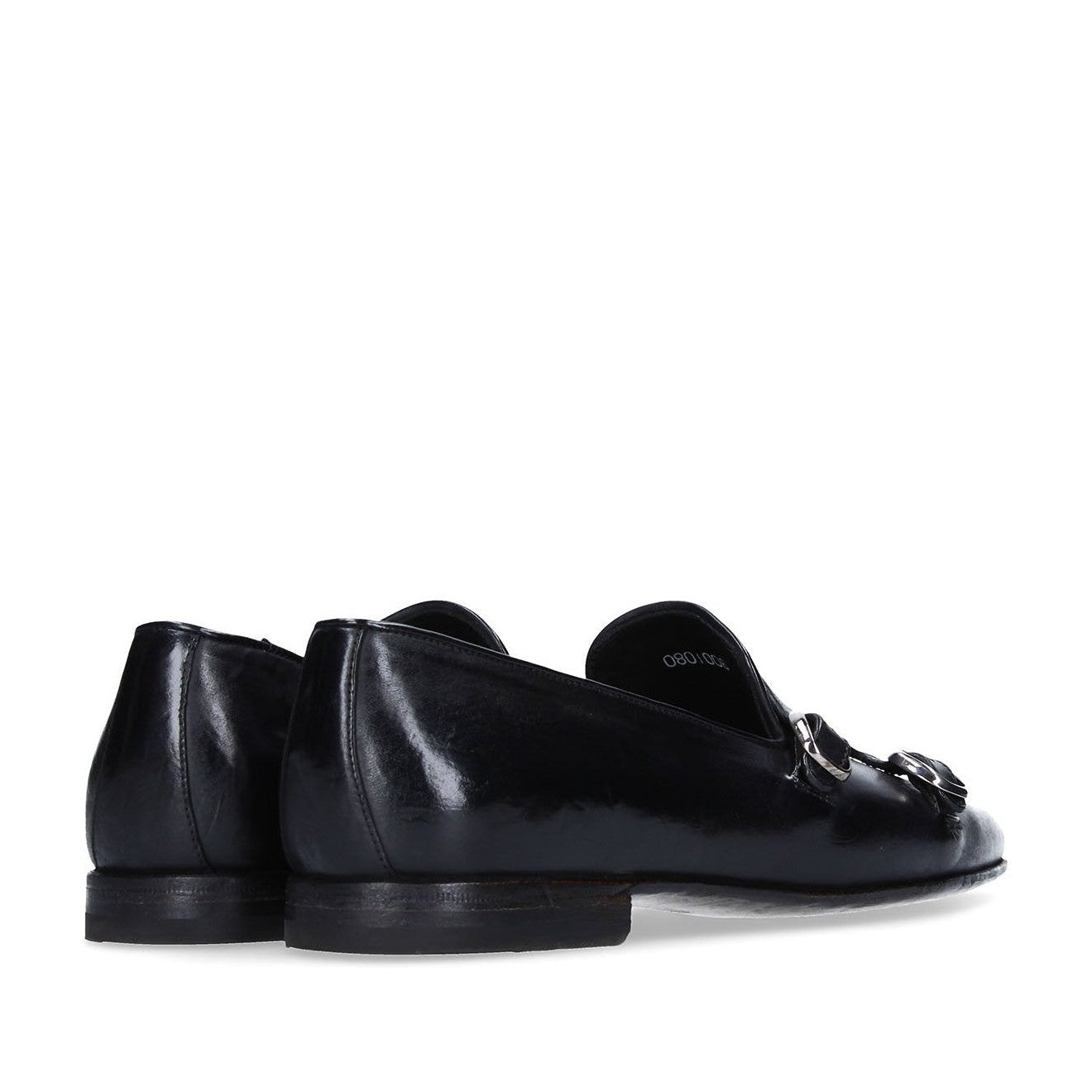 Franceschetti Sirio Men's Shoes Black Horse Leather Double Buckle Belgian Loafers (FCCT1004)