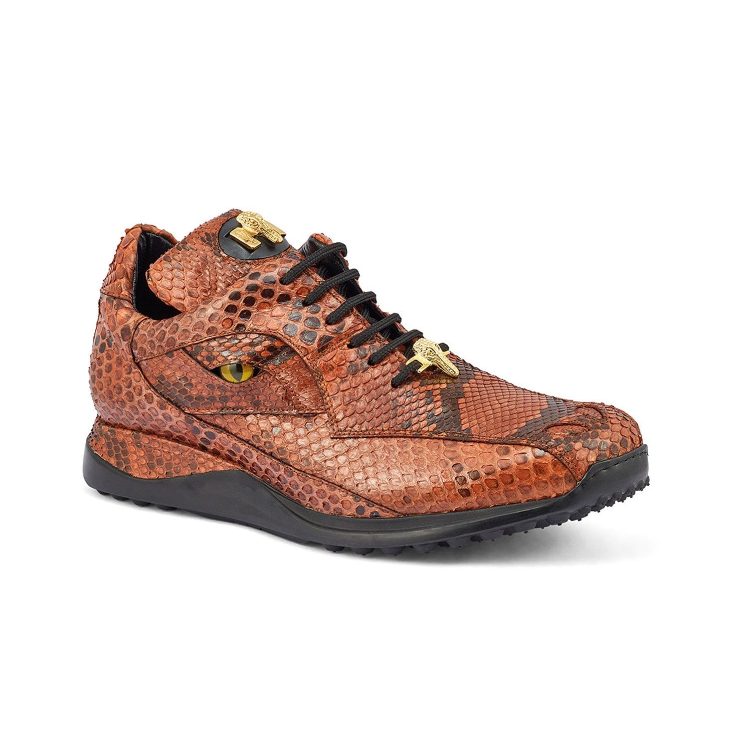 Mauri 8596 Snake Eyes Men's Shoes Black & Gold Exotic Python Casual Sneakers (MA5366)
