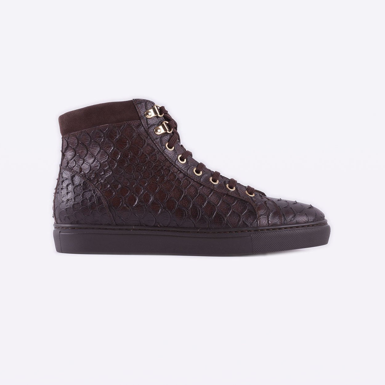 Mister 39598 Jocar Men's Shoes Brown Python Print / Calf-Skin Leather High-Top Sneakers (MIS1009)