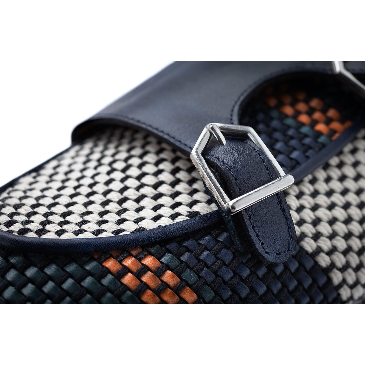 SUPERGLAMOUROUS Tangerine 7 Tetris Men's Shoes Multi-Color Hand-Loomed Leather Monk-Straps Belgian Loafers (SPGM1137)