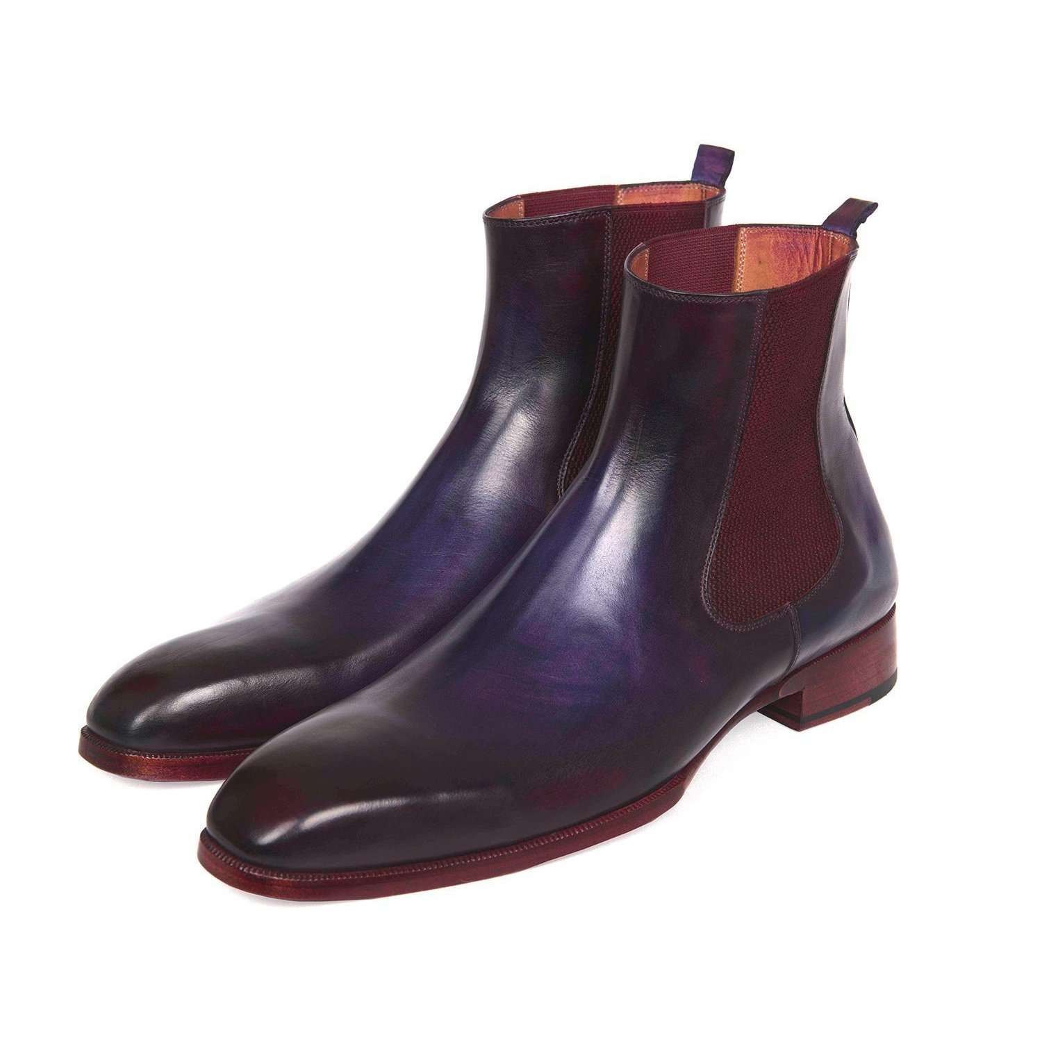 Paul Parkman Handmade Designer Shoes Navy & Purple Chelsea Boots (PM5602)