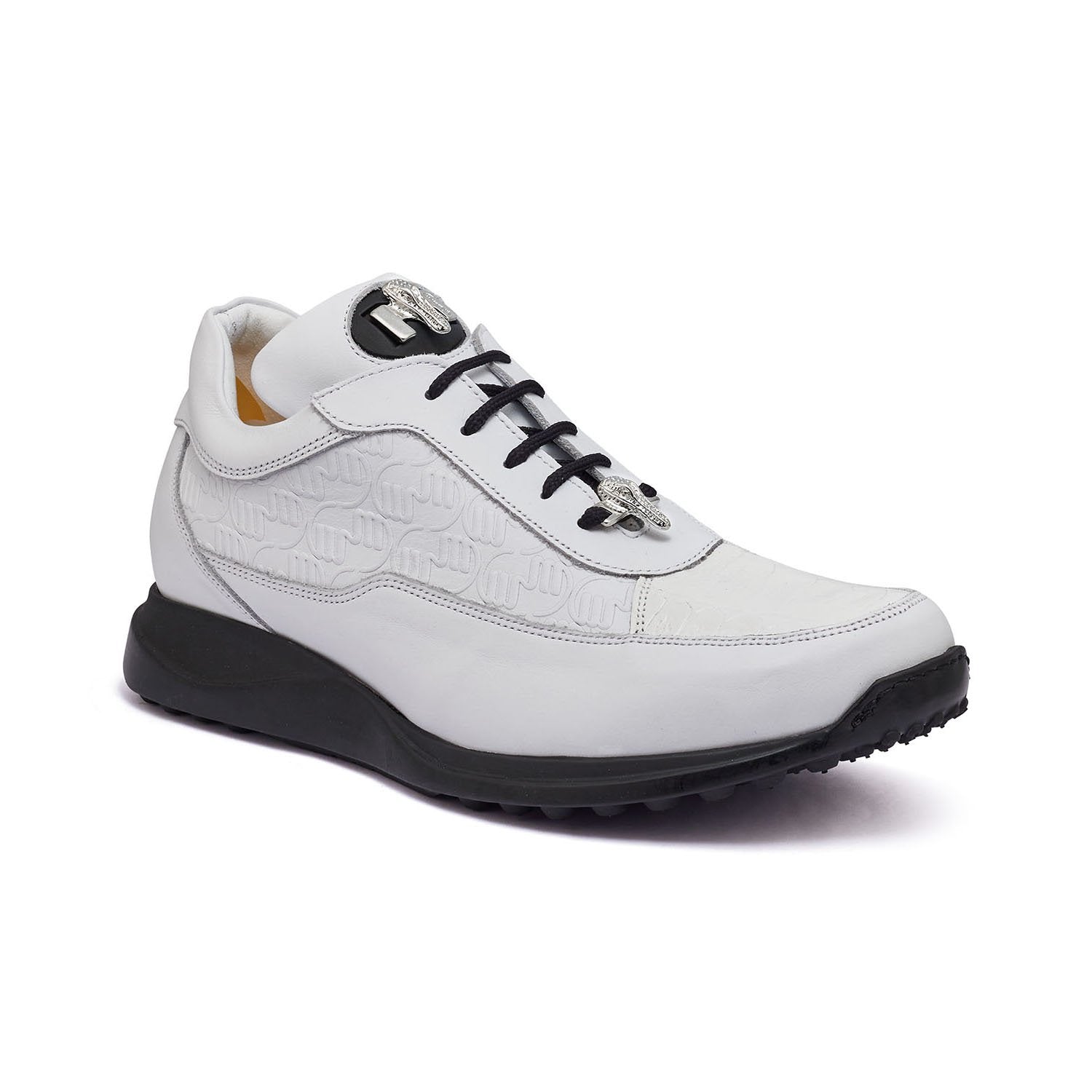 Mauri 8900/2 Bubble Men's Shoes White Exotic Crocodile / King Nappa Embossed Casual Sneakers (MA5338)