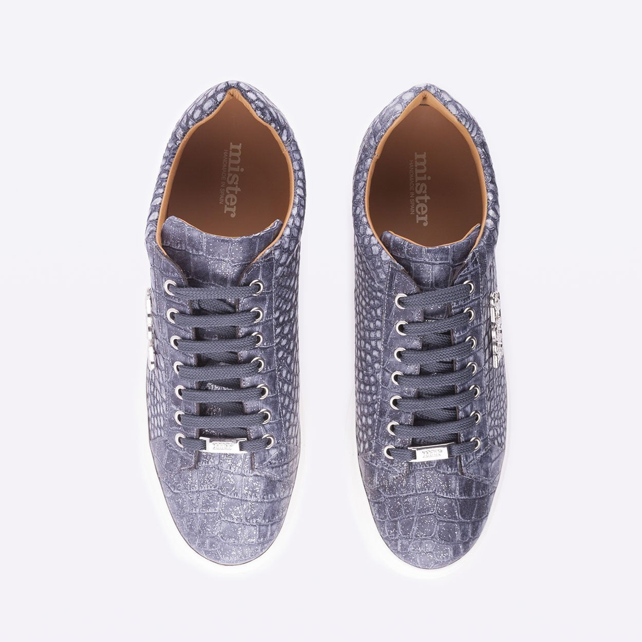 Mister 40129 Quero Men's Shoes Gray Crocodile Print / Calf-Skin Leather Casual Sneakers (MIS1015)