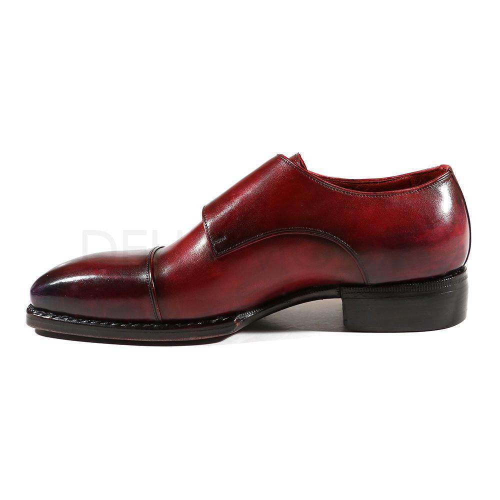 Paul Parkman Handmade Designer Shoes Men's Designer Shoes Triple Leather Sole Hand-Welted Cap Toe Monkstraps Purple & Burgundy Loafers (PM2008)