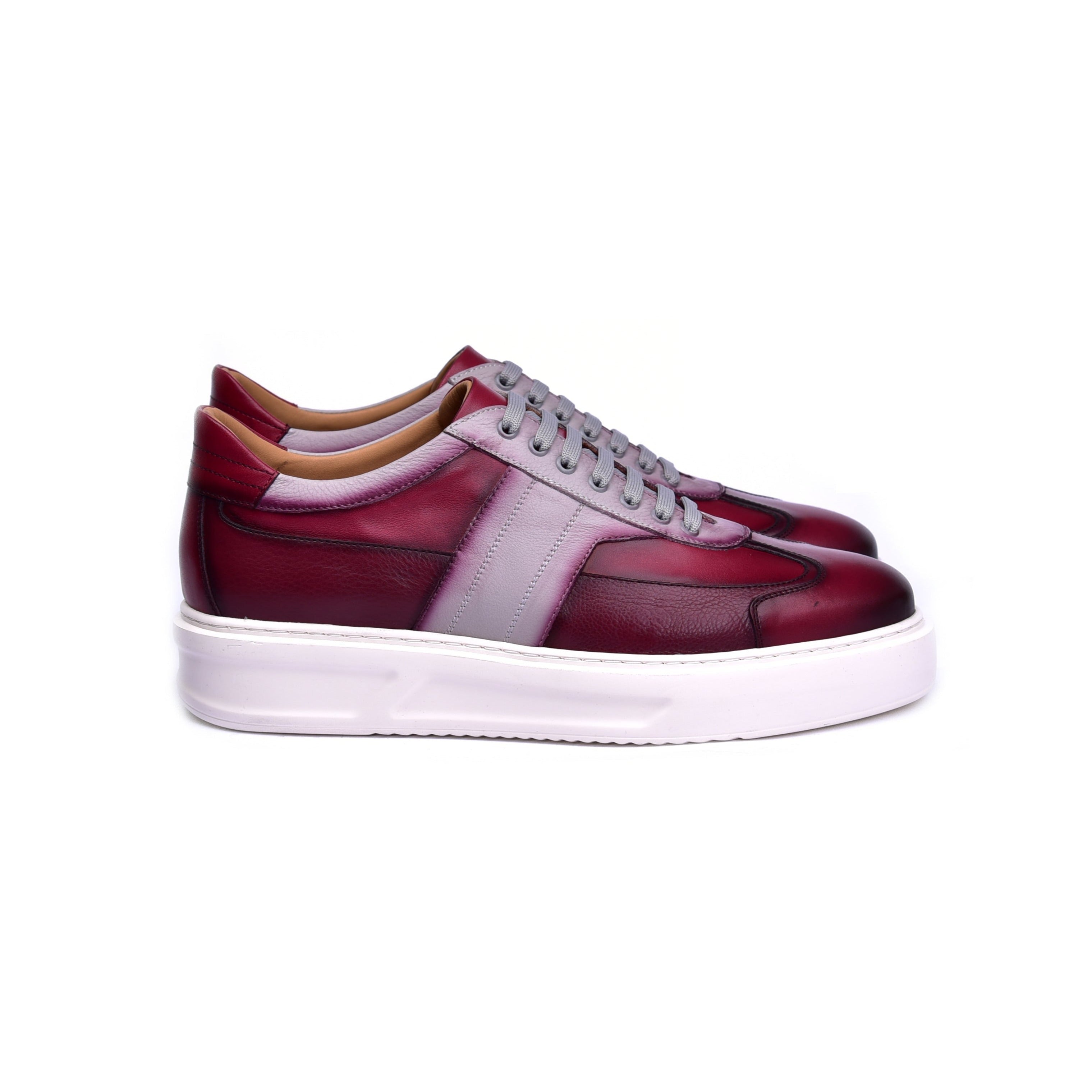 Corrente C001301-5769 Men's Shoes Burgundy Combination Calf-Skin Leather Casual Sneakers (CRT1466)
