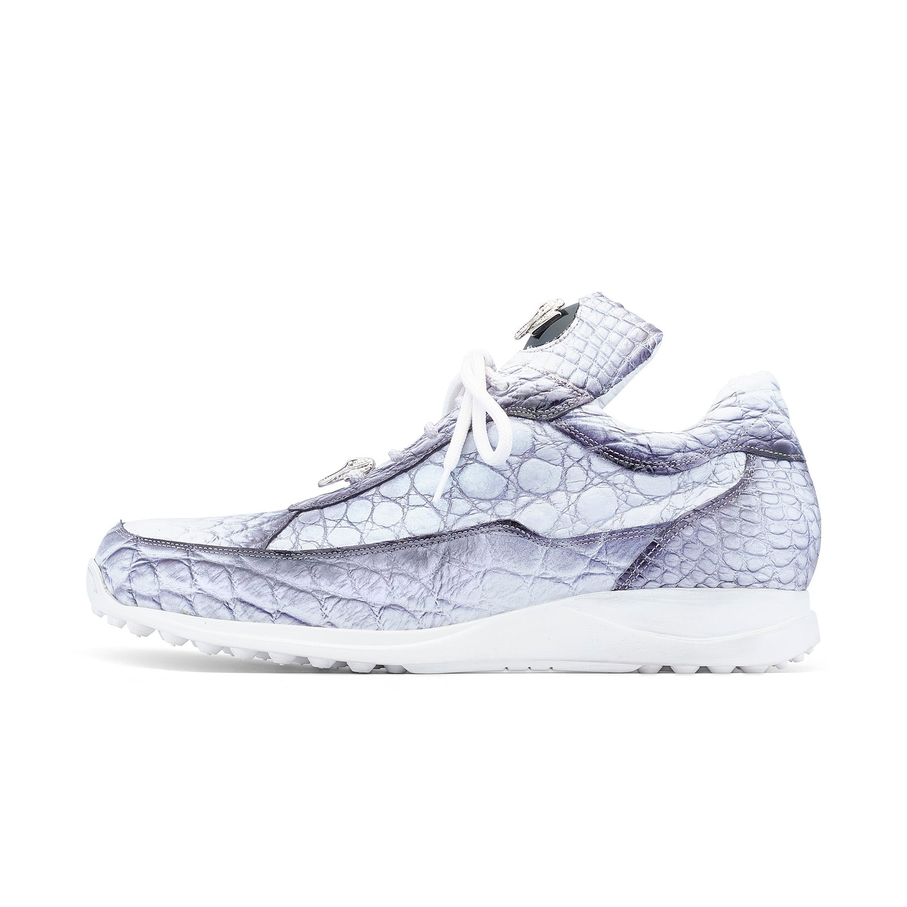 Mauri Bloodshed 8900/2 Men's Shoes Dirty White with Black Finish Exotic Alligator Casual Sneakers (MA5510)