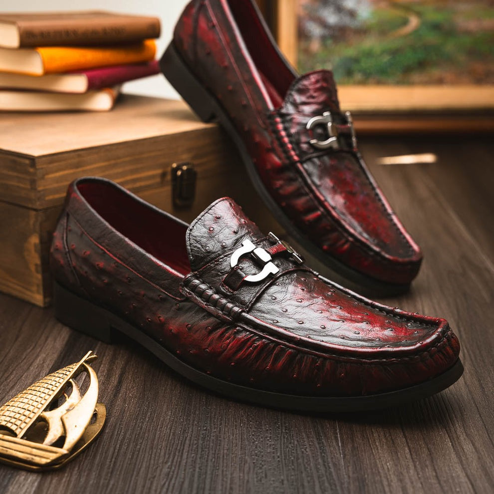 Marco Di Milano Ferrioni Men's Shoes Exotic Ostrich Horsebit Moccasin loafers (MDM1171)