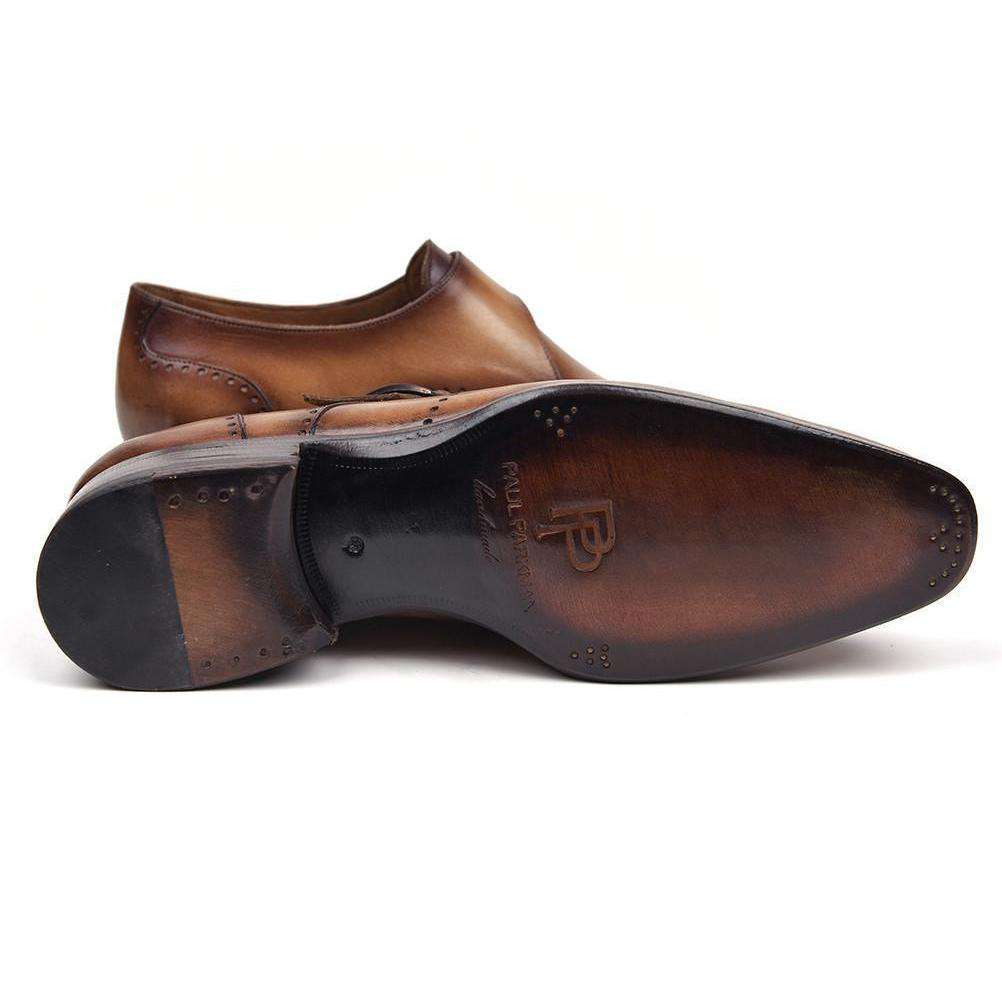 Paul Parkman Handmade Designer Shoes Men's Wingtip Single Monkstraps Brown & Camel Loafers (PM5512)