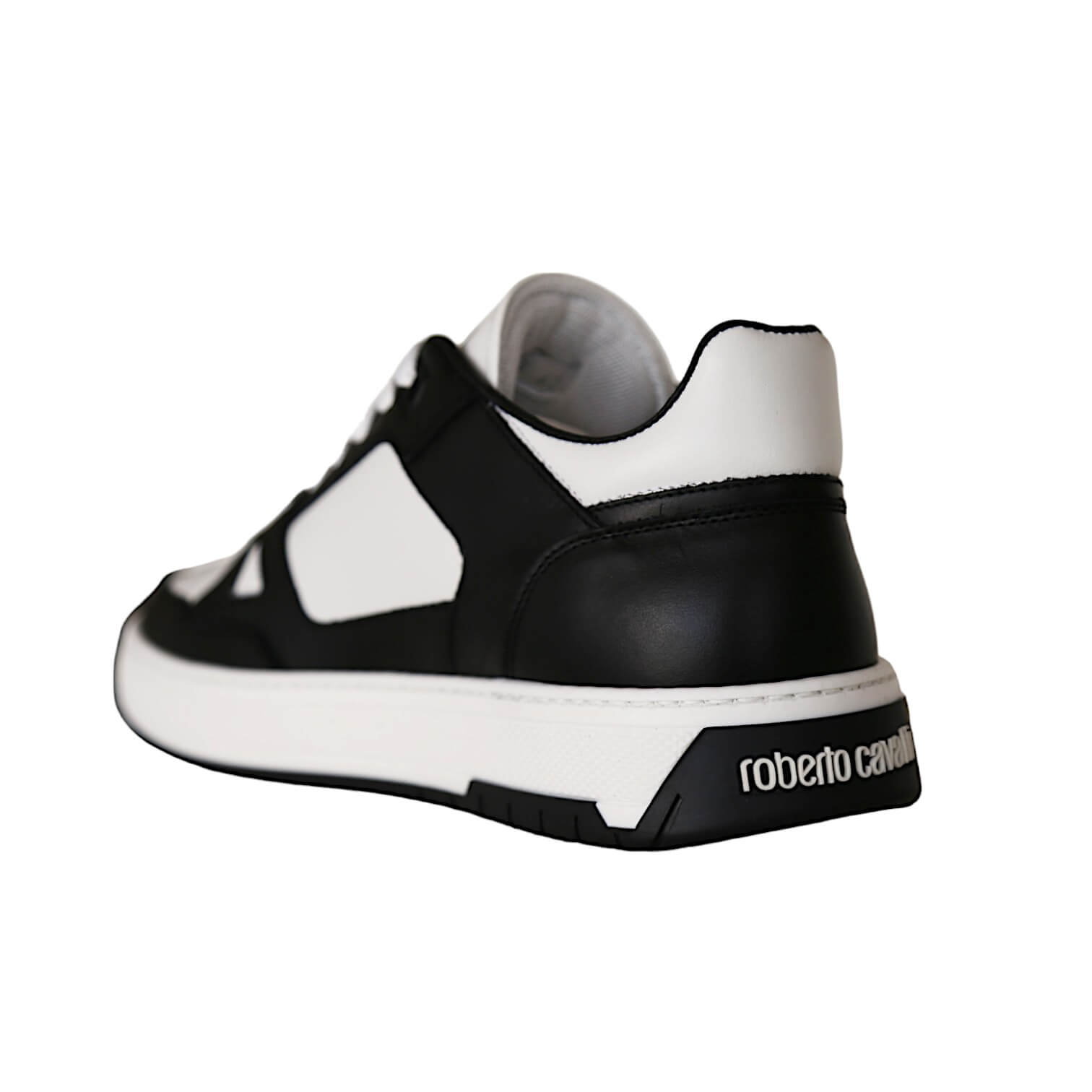 Roberto Cavalli 22536-B Men's Shoes Black & White Calf-Skin Leather Casual Sneakers (RC1004)