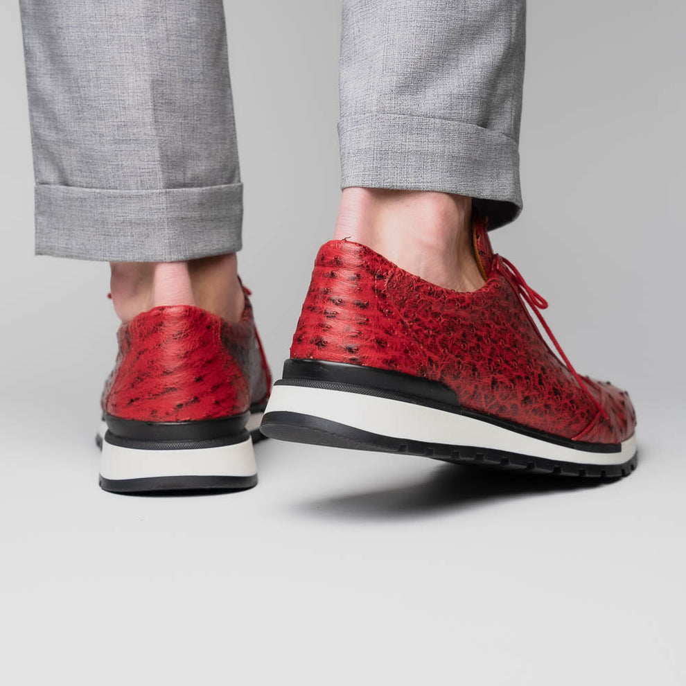 Marco Di Milano Scanno Men's Shoes Red Exotic Ostich Casual Sneakers (MDM1052)