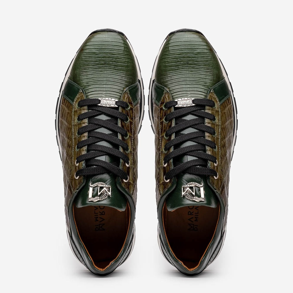 Marco Di Milano Portici Men's Shoes Wine & Black Exotic Lizard / Crocodile Casual Sneakers (MDM1016)