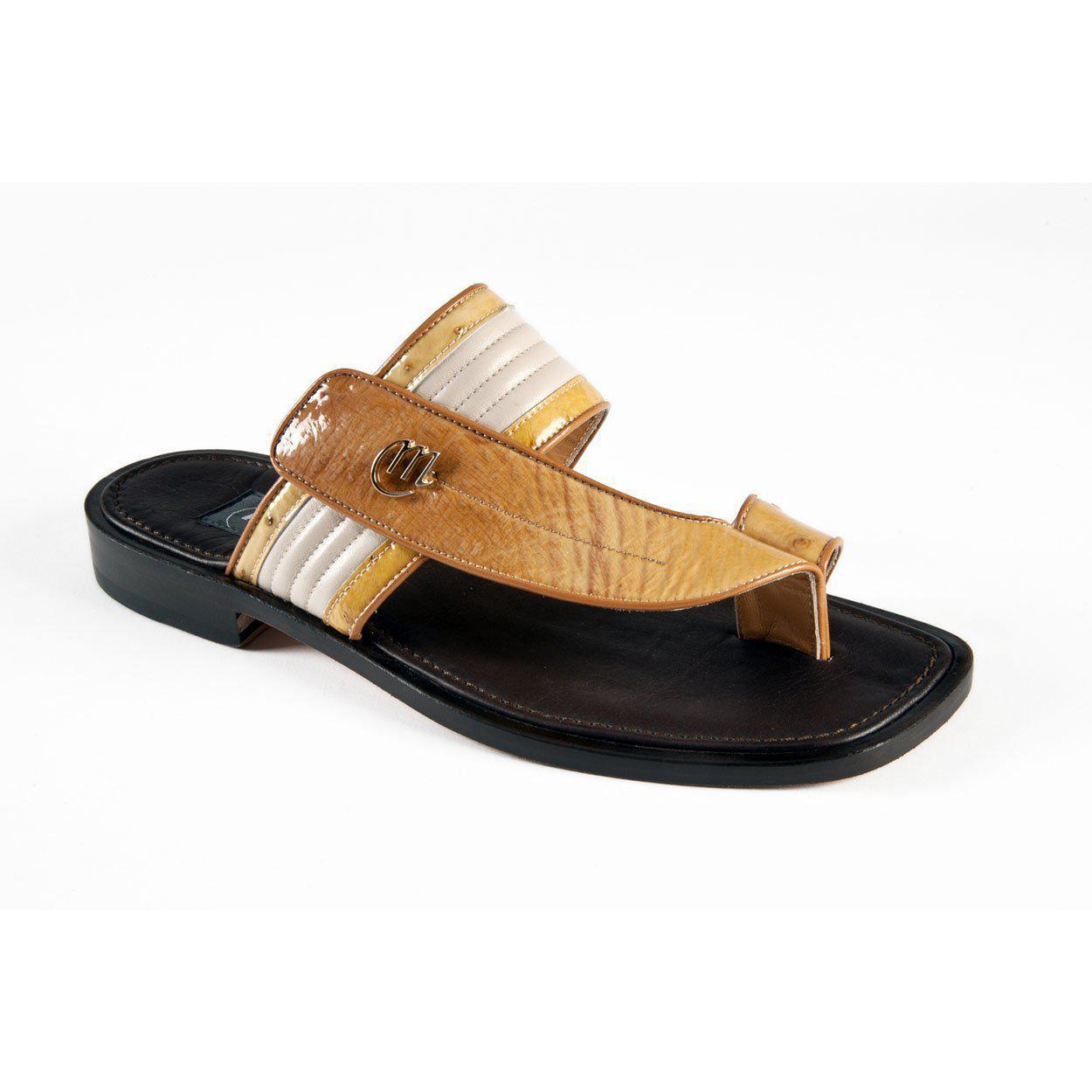 Mauri Men's Designer Shoes Rust & Beige Ostrich / Nappa Sandals 1879-3 (MAO1009)