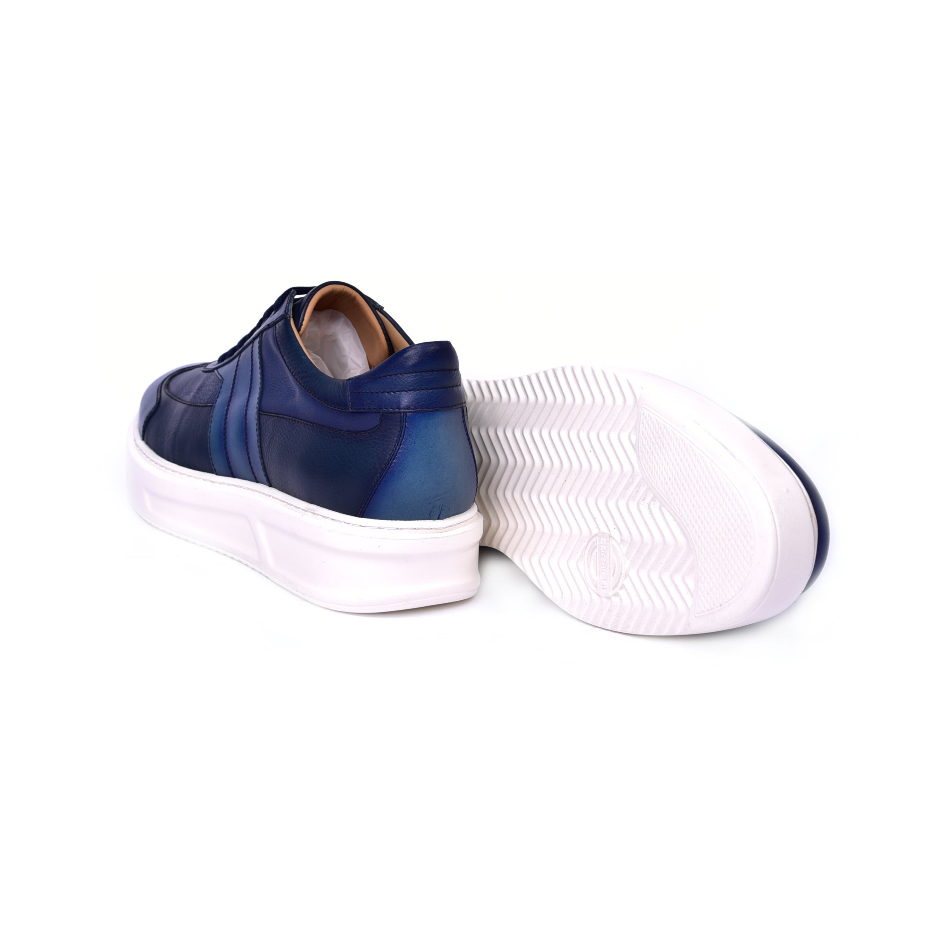 Corrente C0013011-5769 Men's Shoes Navy Combination Calf-Skin Leather Casual Sneakers (CRT1467)