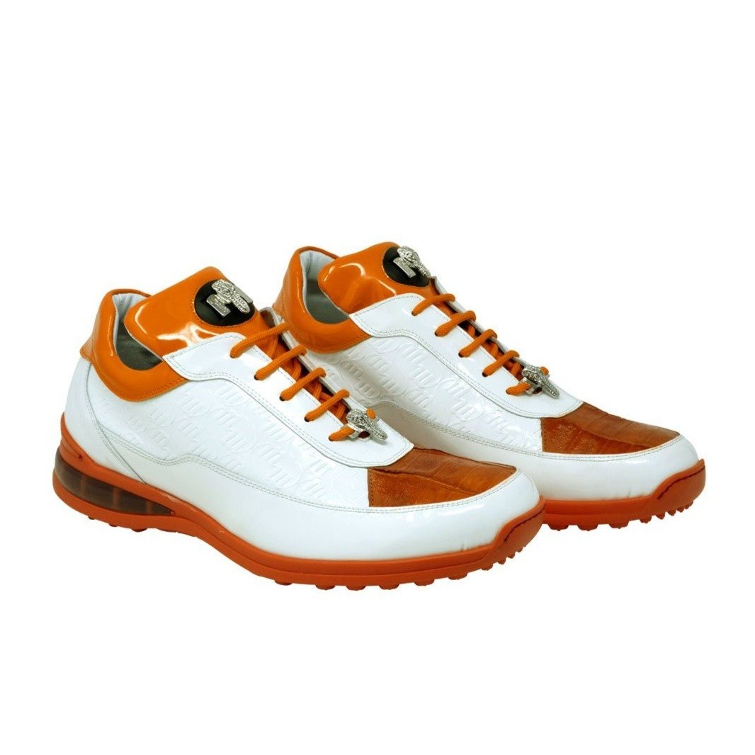 Mauri Bubble Men's Designer Shoes White and Orange Multi Material Casual Sneakers 8900/2 (MA5123)