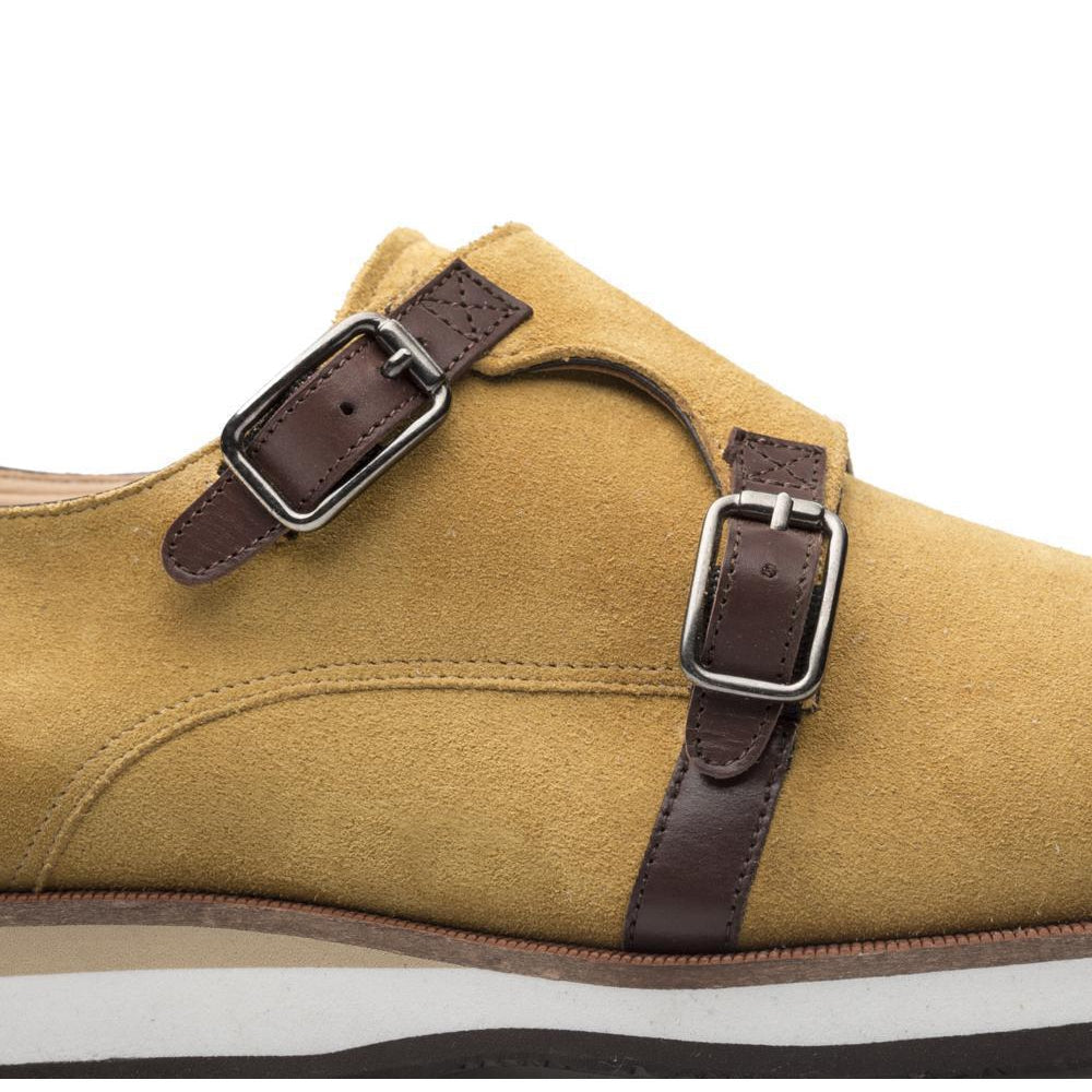 Mezlan 9972 R610 Men's Shoes Camel & Brown Suede / Calf-Skin Leather Monk-Straps Sneakers (MZ3364)