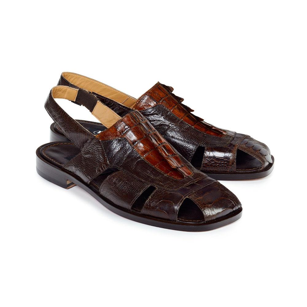 Mauri Men's Shoes Brown Ostrich & Hornback Alligator Dark Sandals 1867 (MA4501)