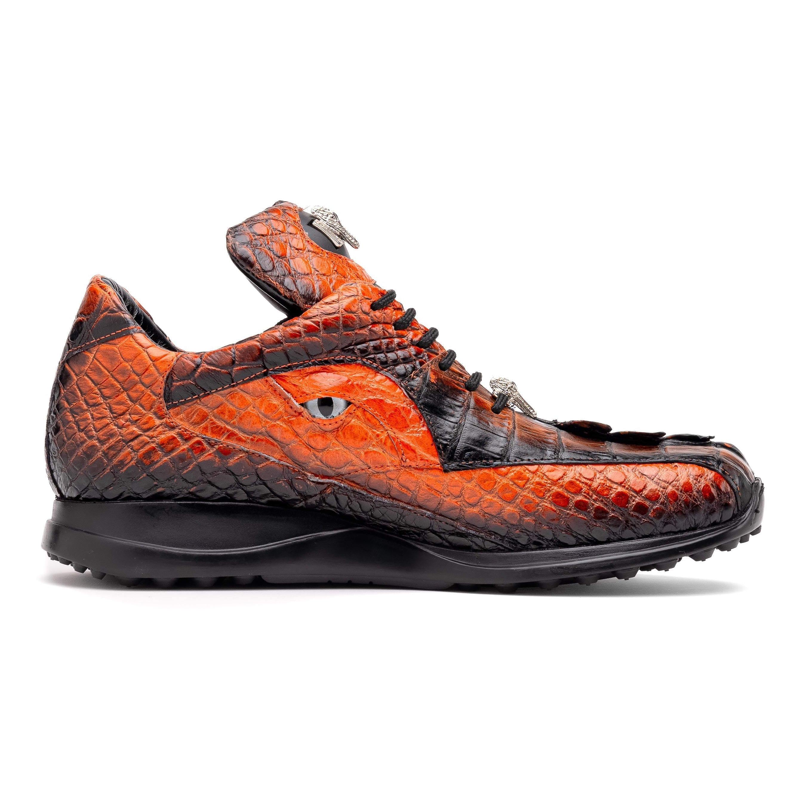 Mauri Hazard 8596-3 Men's Shoes Orange with Black Finished Exotic Alligator / Hornback Sneakers (MA5565)