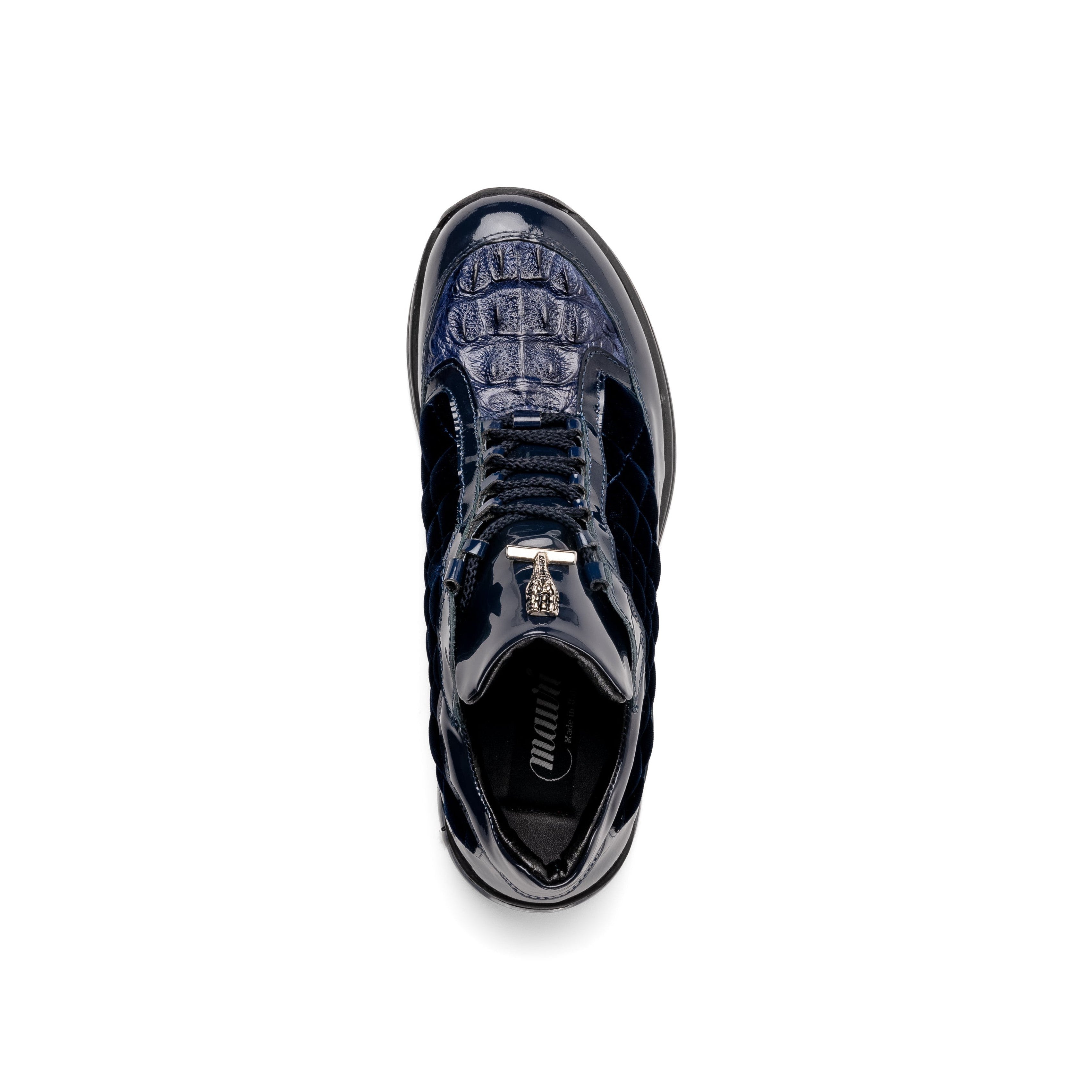 Mauri Beats 8415-1 Men's Shoes Wonder Blue Exotic Hornback Crown / Velvet / Patent Leather Casual Sneakers (MA5576)