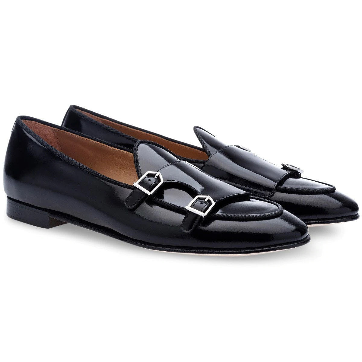 SUPERGLAMOUROUS Tangerine 7 Men's Shoes Black Polished Leather Monk-Straps Belgian Loafers (SPGM1047)