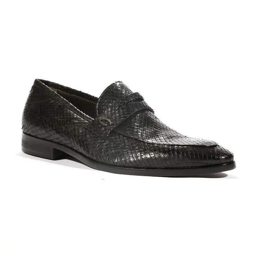 Corvari Designer Men's Designer Shoes Rio Black Snake Textured Leather Loafers (COR1005)
