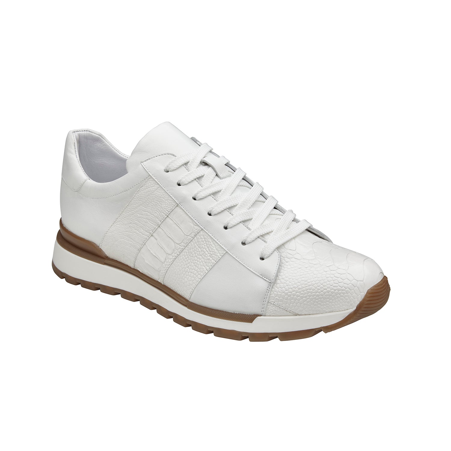 Belvedere Blake 33629 Shoes Men's White Exotic Genuine Ostrich / Calf-Skin Leather Casual Sneakers (BV3165)