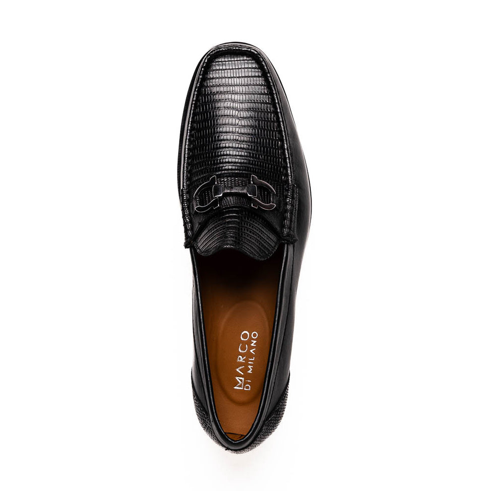Marco Di Milano Enzo Men's Shoes Black Genuine Lizard Horsebit Loafers (MDM1156)