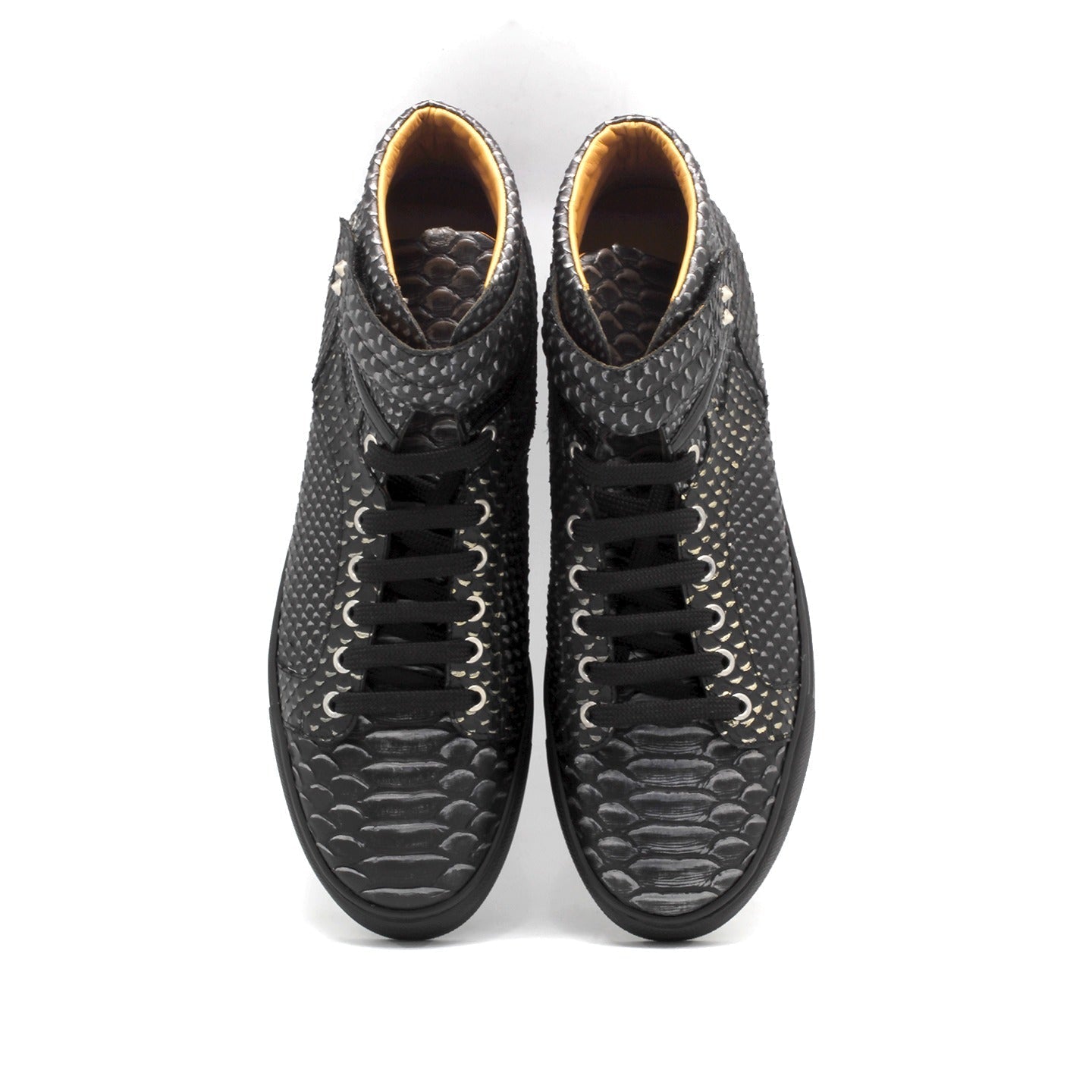 Mister Caule 40471 Men's Shoes Black Snake Print Leather High-Top Sneakers (MIS1128)