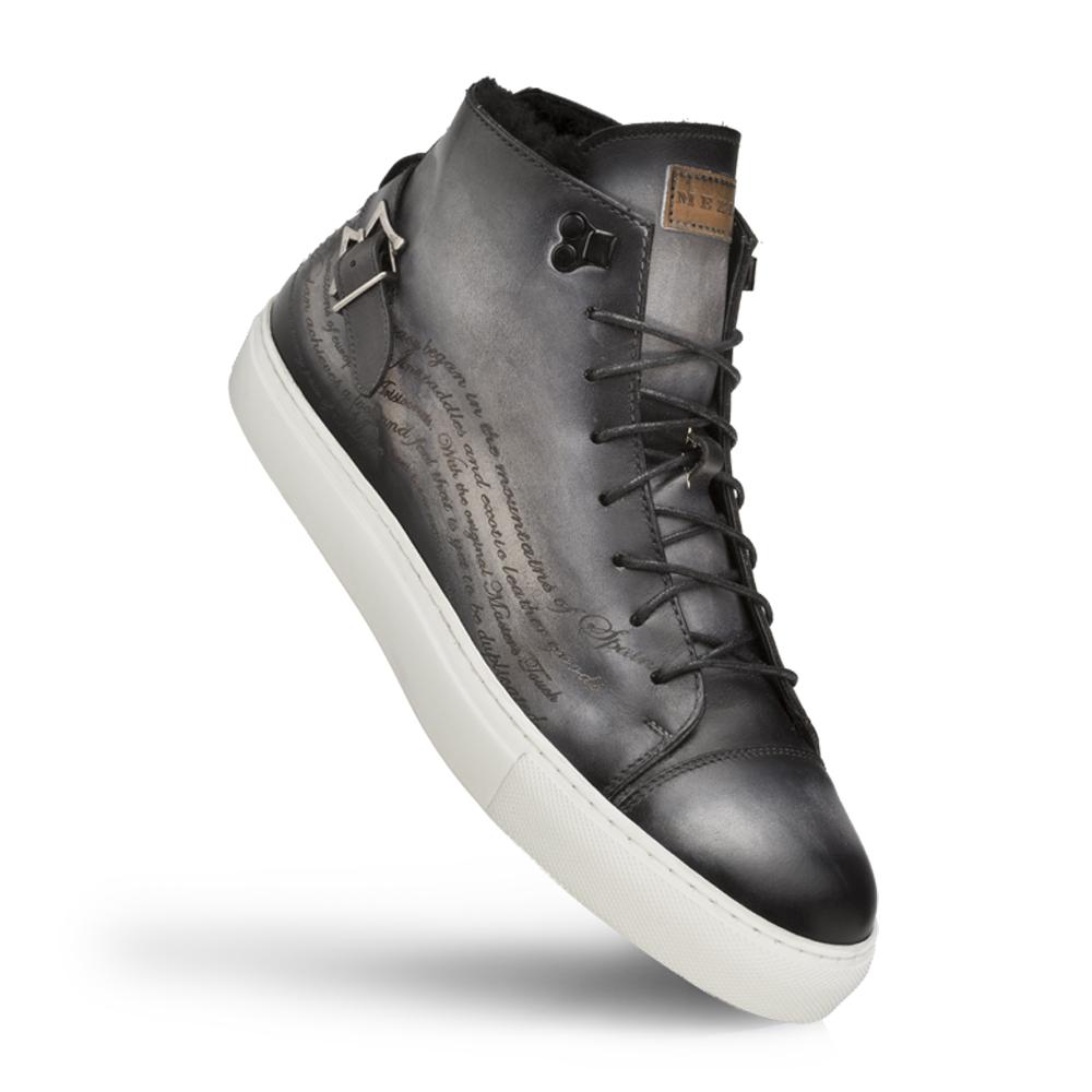 Mezlan A20044 Men's Shoes Gray Patina Leather Etched Hi-Top Sneakers (MZS3415)