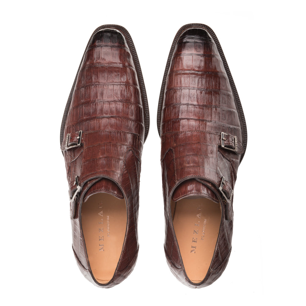 Mezlan 3998-F Prague Men's Shoes Sport Brown Exotic Crocodile Monk-Straps Loafers (MZS2217)