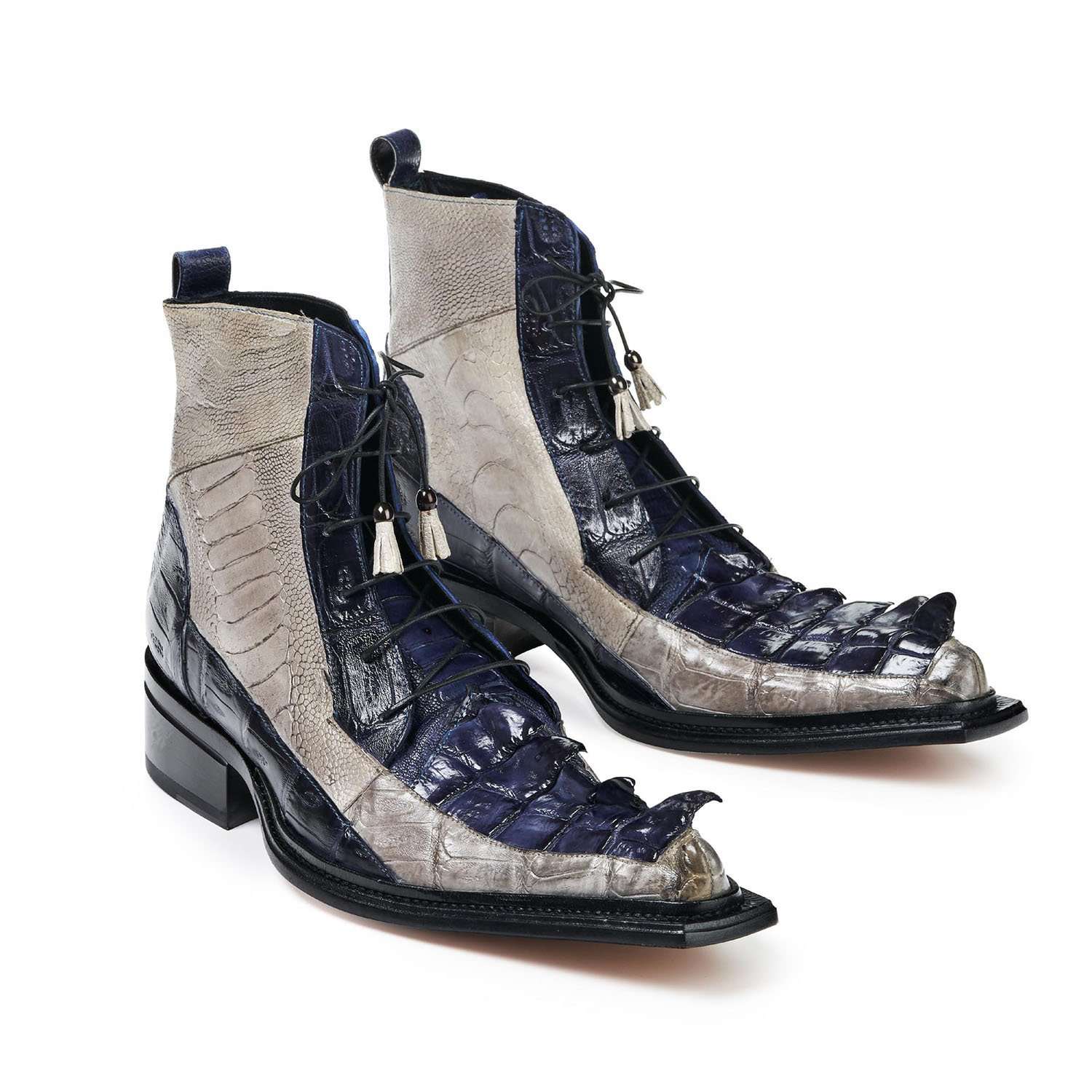 Mauri 44187 Dragon Men's Designer Shoes Arce Raindrops and Wonder Blue Body Alligator / Ostrich Leg Boots (MA5012)