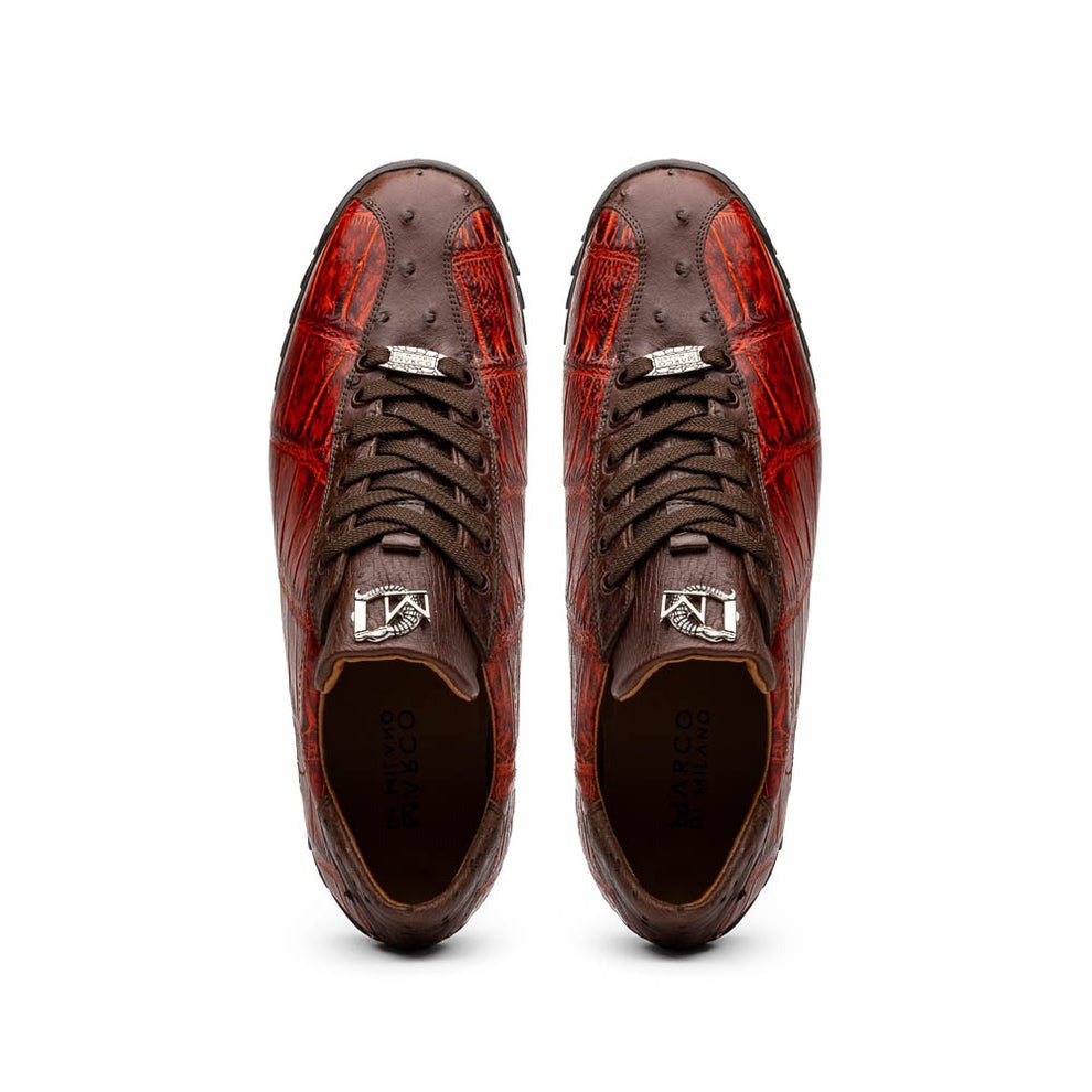 Marco Di Milano Saulo Men's Shoes Green & Cognac Exotic Ostrich / Alligator Casual Sneakers (MDM1045)