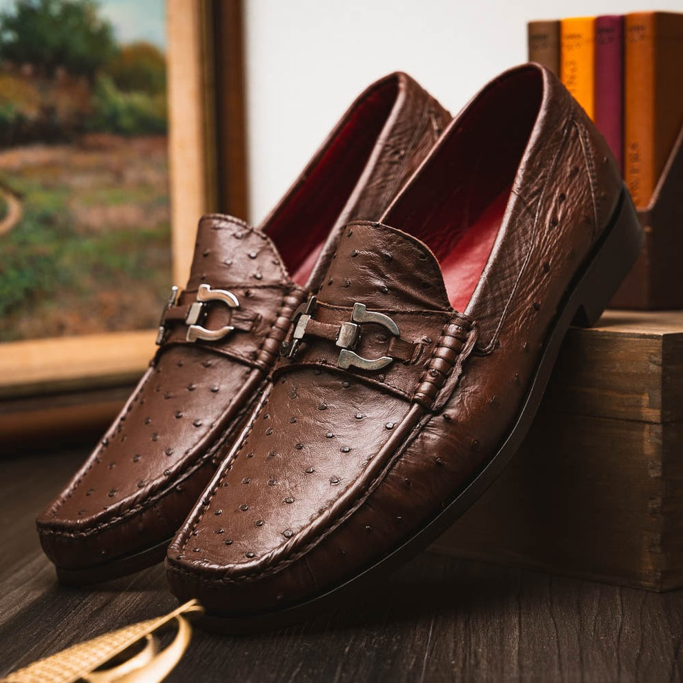Marco Di Milano Ferrioni Men's Shoes Exotic Ostrich Horsebit Moccasin loafers (MDM1171)