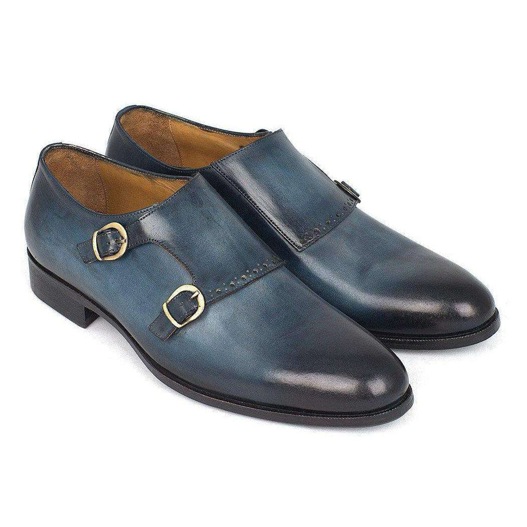 Paul Parkman Handmade Designer Shoes Navy Double Monkstrap Loafers (PM5410)