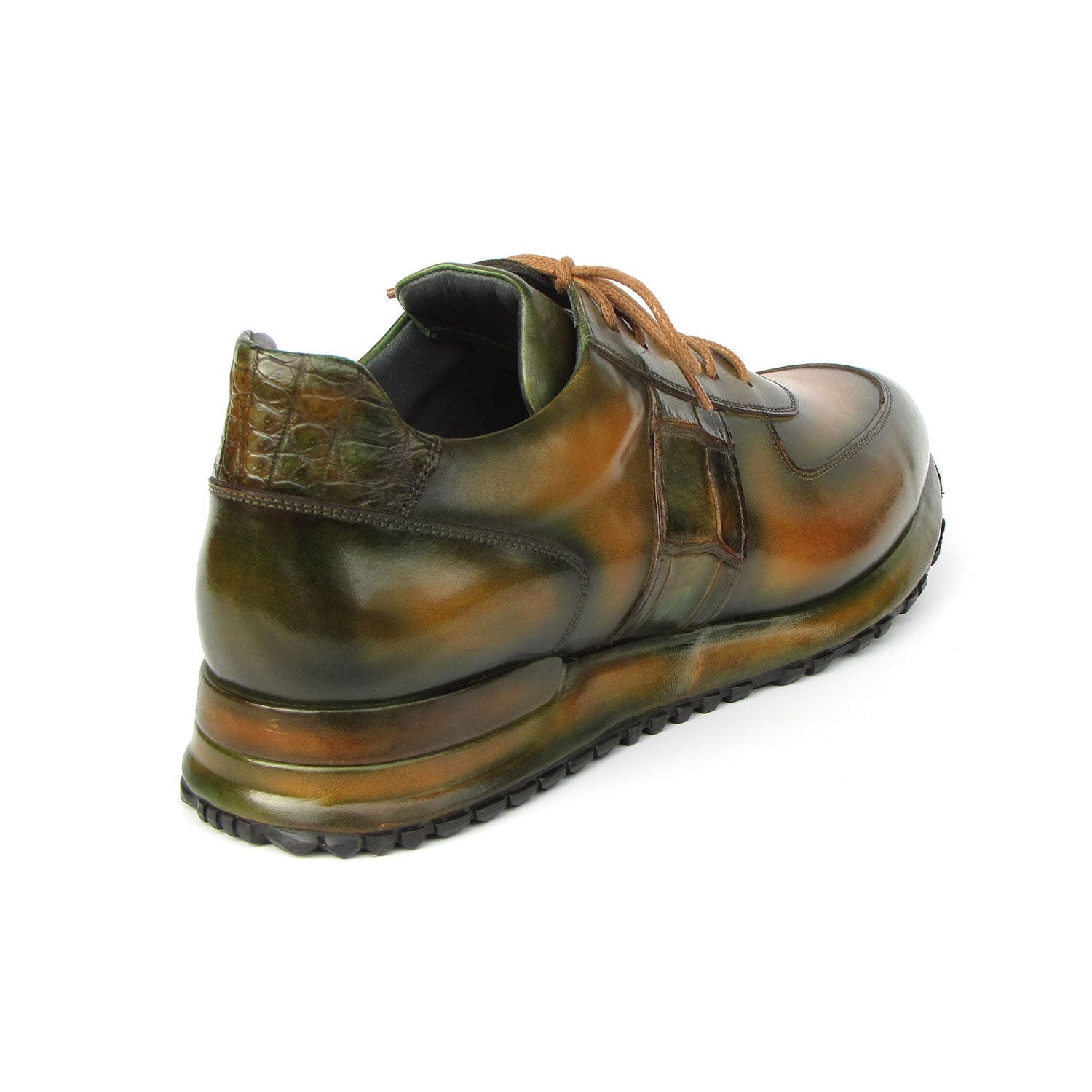 Paul Parkman LP208GRN Men's Shoes Green Hand-Painted Leather Sneakers (PM6409)