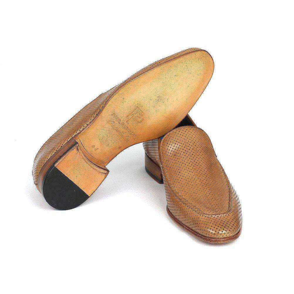 Paul Parkman Handmade Designer Shoes Perforated Leather Beige Loafers (PM5452)