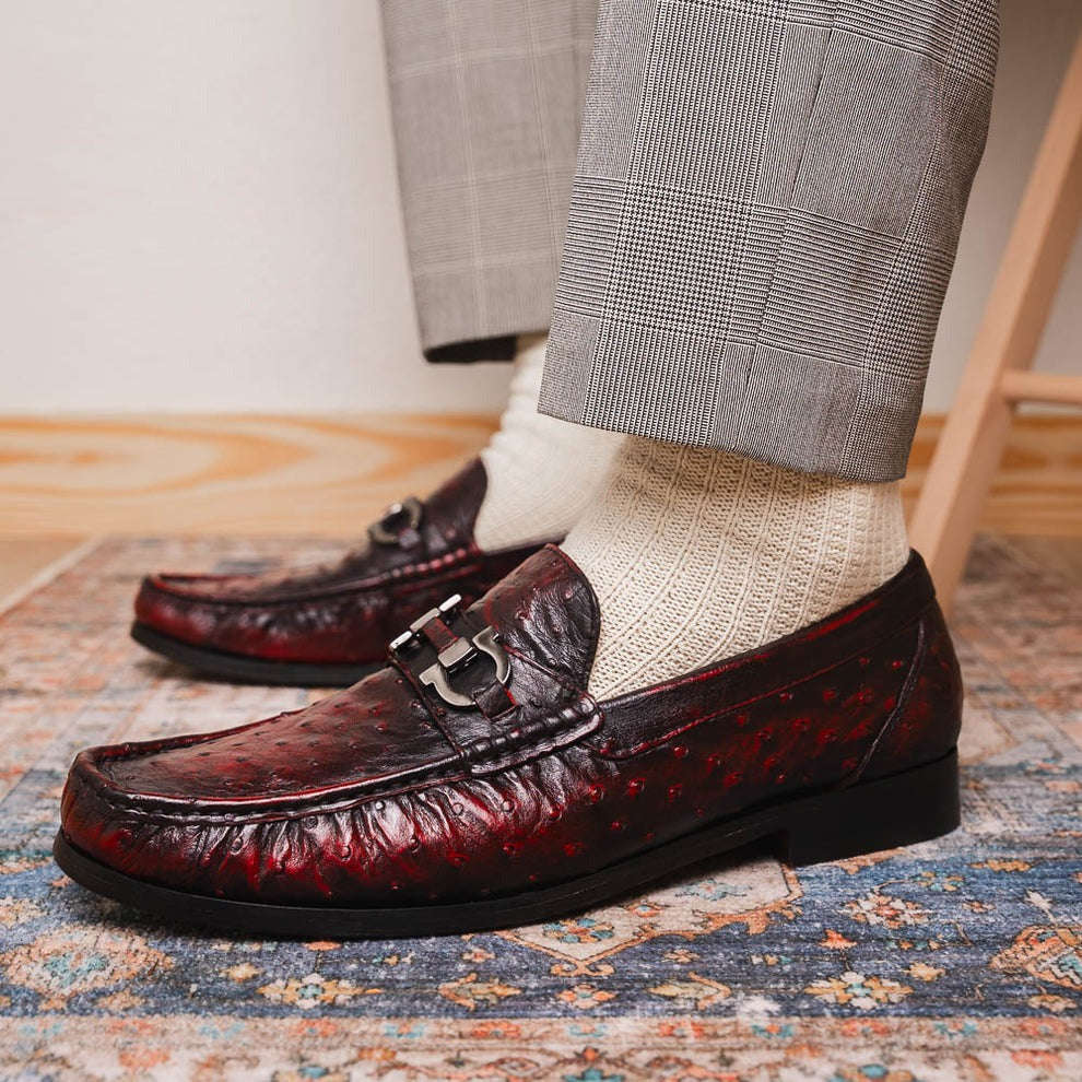 Marco Di Milano Ferrioni Men's Shoes Exotic Ostrich Horsebit Moccasin loafers (MDM1171)
