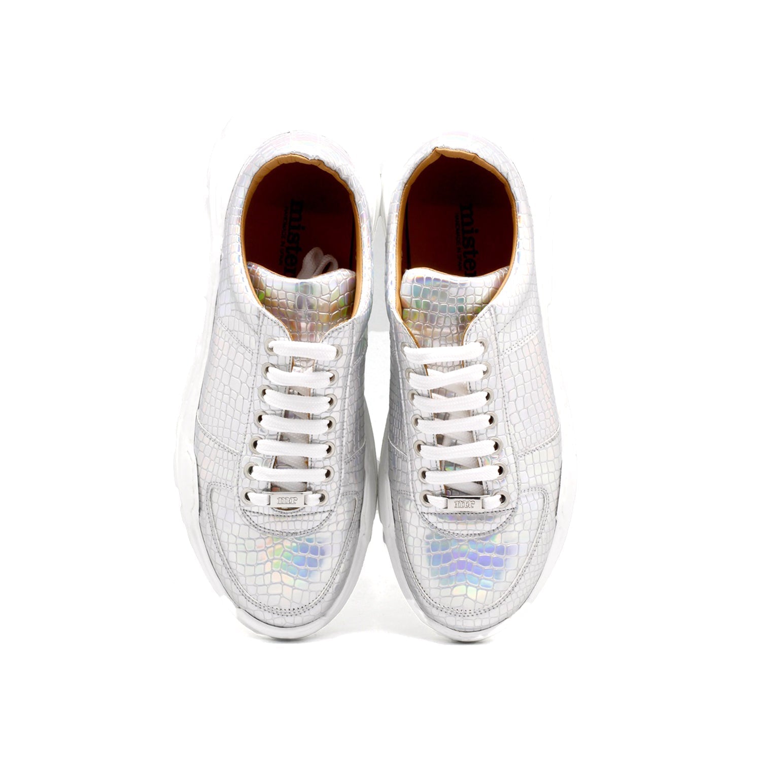 Mister Loza 39190 Men's Shoes White Crocodile Print Leather Sneakers (MIS1136)