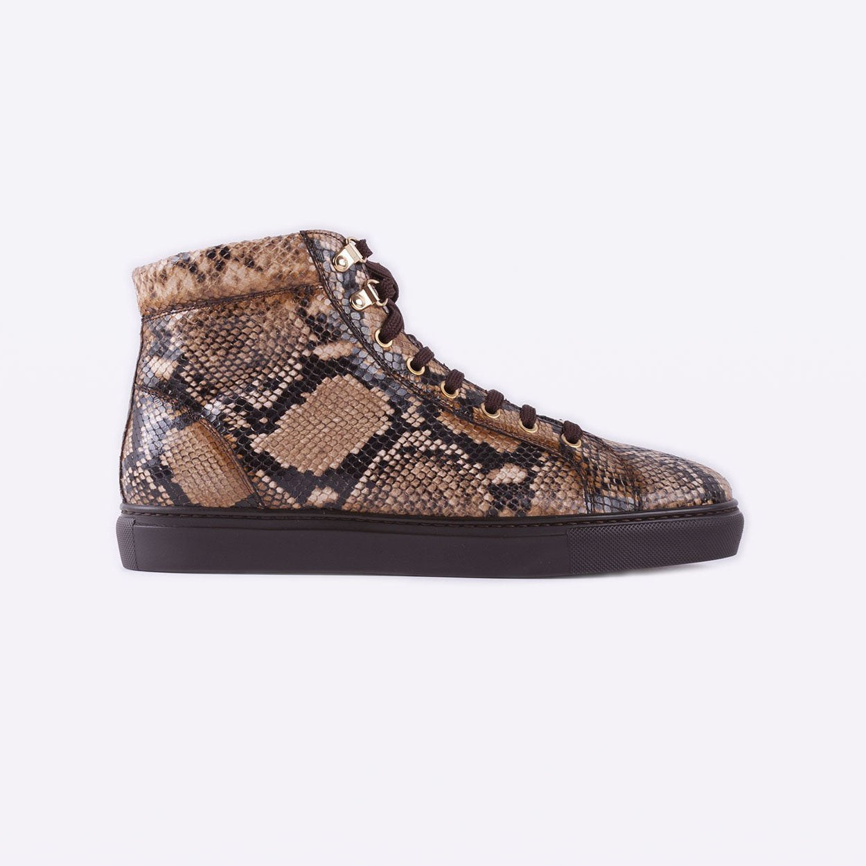 Mister 39598 Nabaz Men's Shoes Brown Python Print / Calf-Skin Leather High-Top Sneakers (MIS1030)