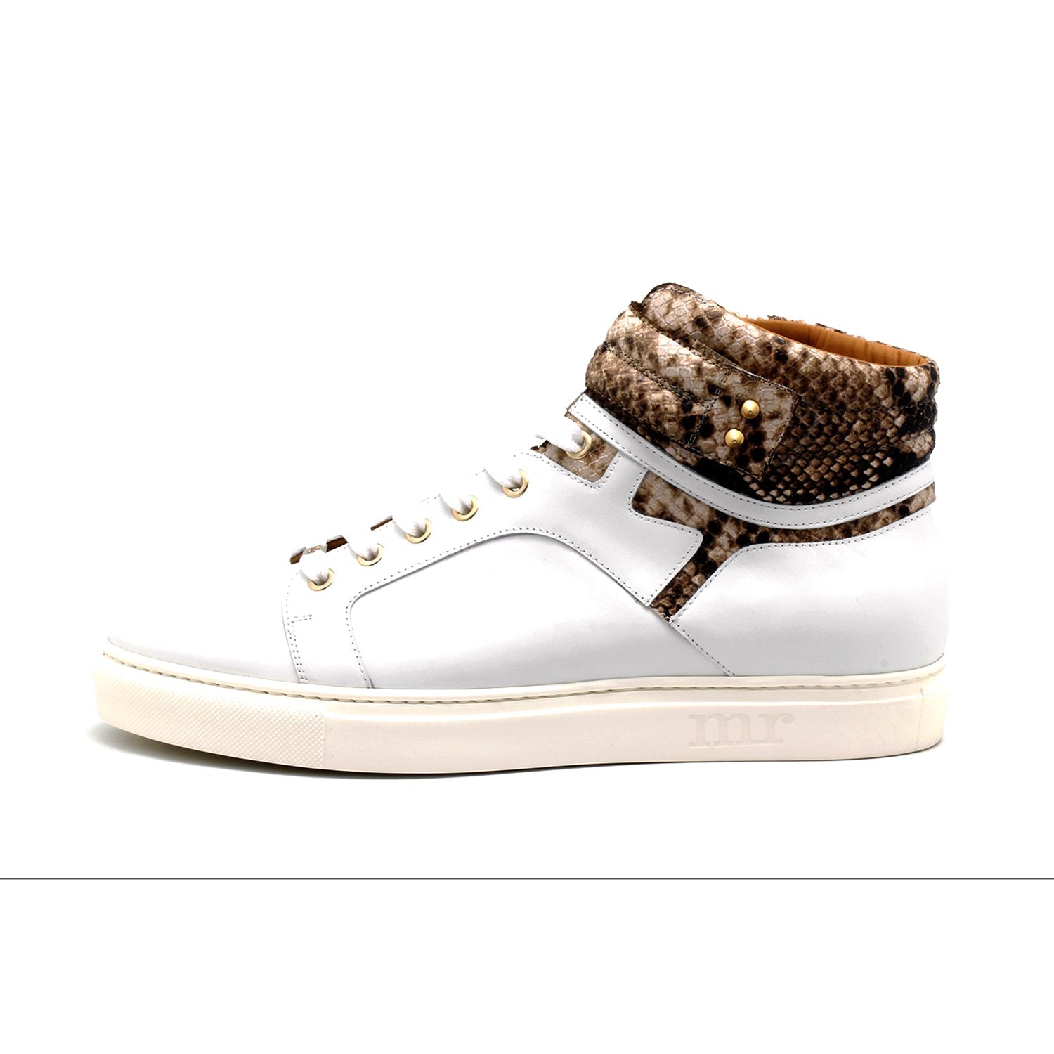 Mister Oria 40470 Men's Shoes Brown & White Texture Print Leather High-Top Sneakers (MIS1140)