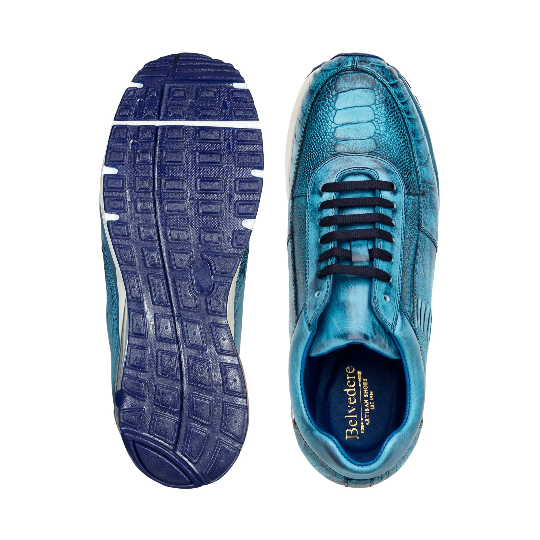 Belvedere E02 Todd Men's Shoes Ocean Blue Exotic Genuine Ostrich Casual Sneakers (BV2955)