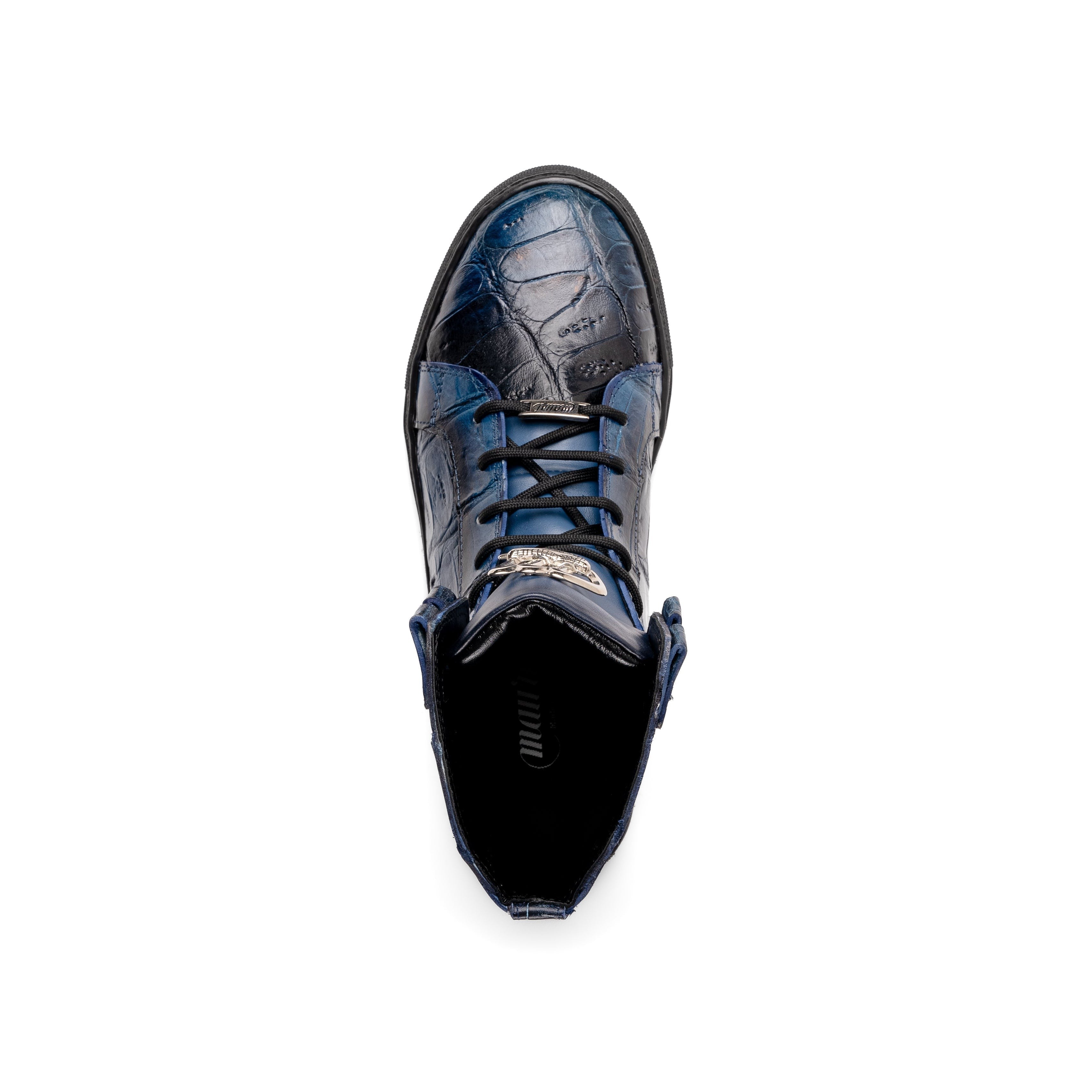 Mauri Golden Boy 6129-1 Men's Shoes Blue with Black Finished Exotic Crocodile / Nappa Leather High-Top Sneakers (MA5573)