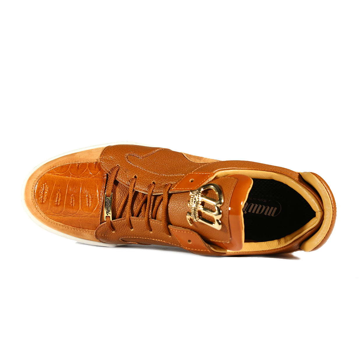Mauri 8412/S Boss Men's Shoes Cognac & Gold Exotic Crocodile / Suede / Patent Leather Casual Sneakers (MAS5334-S)